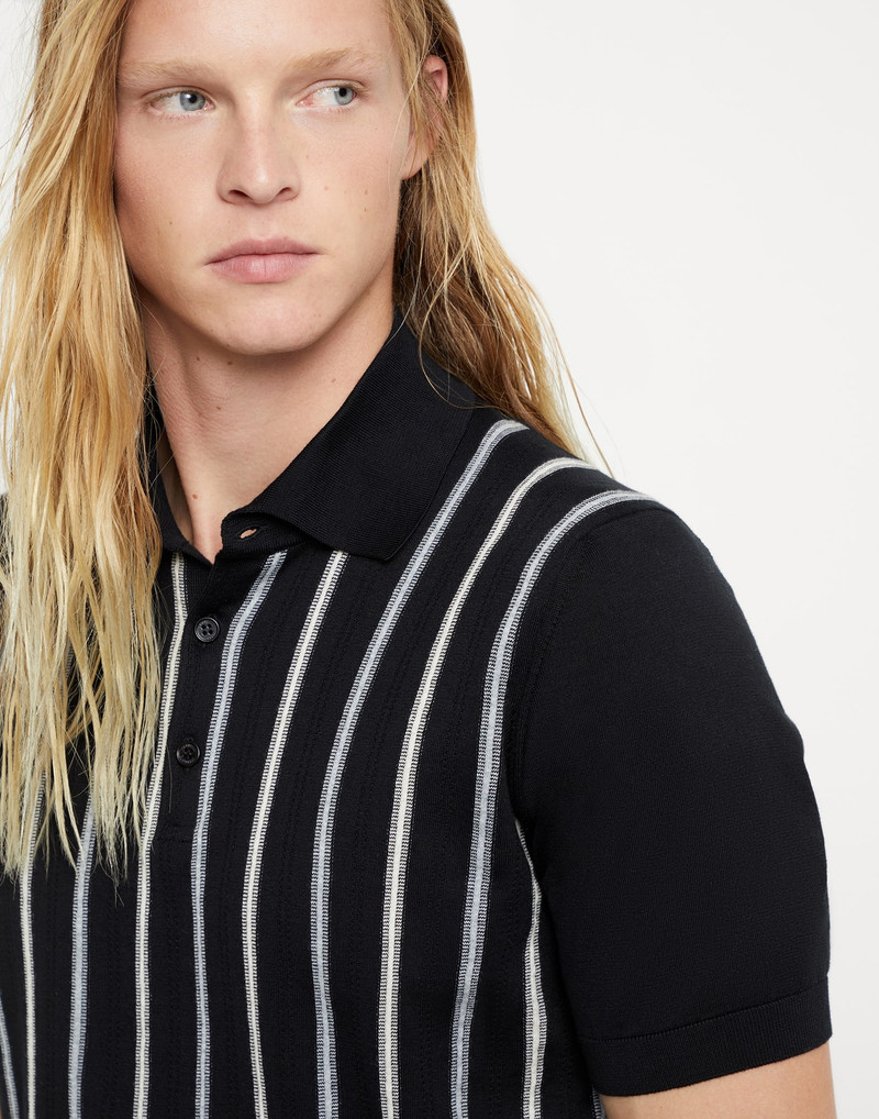Cotton knit lightweight polo with jacquard stripes 3