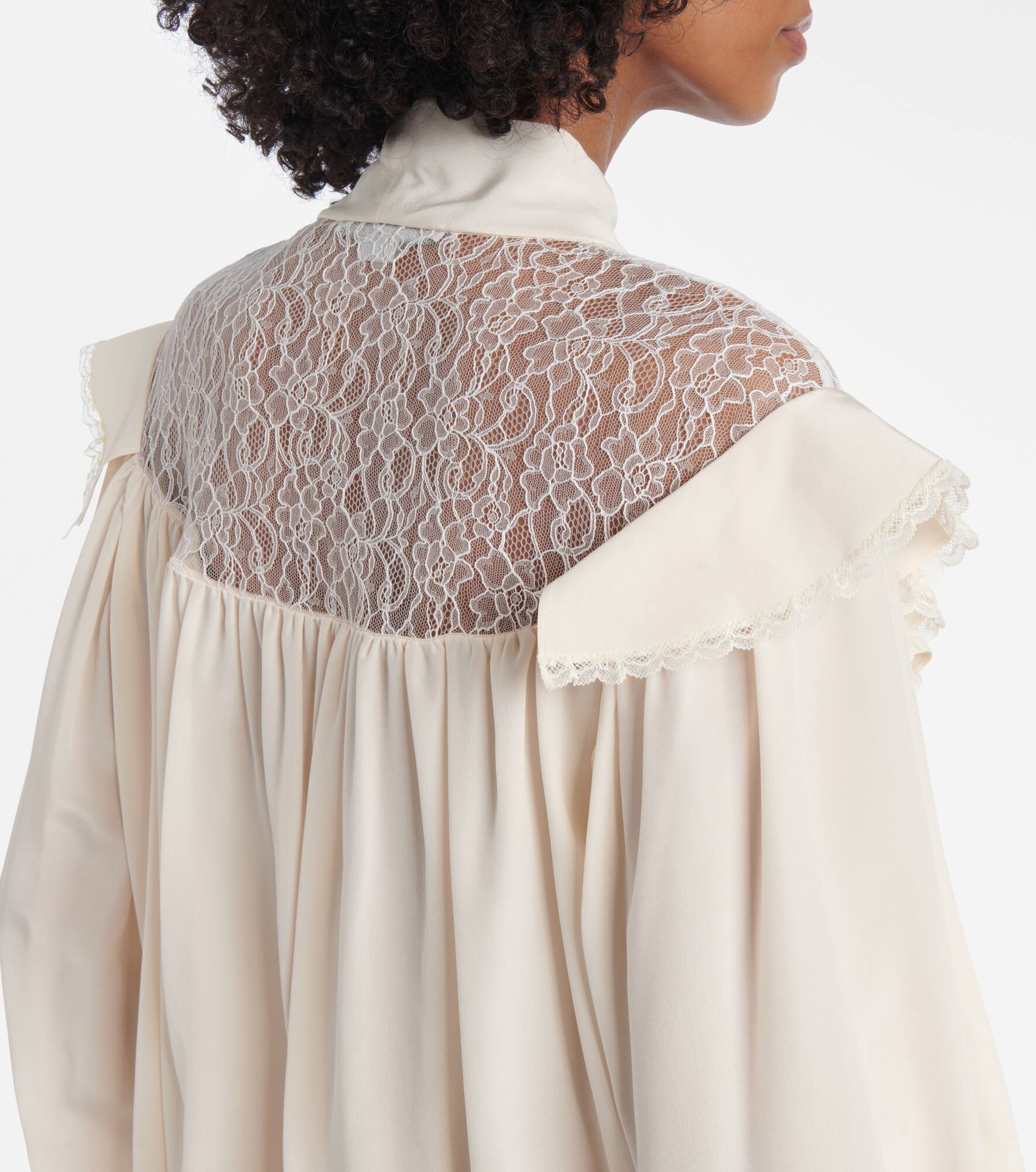 Bow-detail lace-trimmed silk blouse - 6
