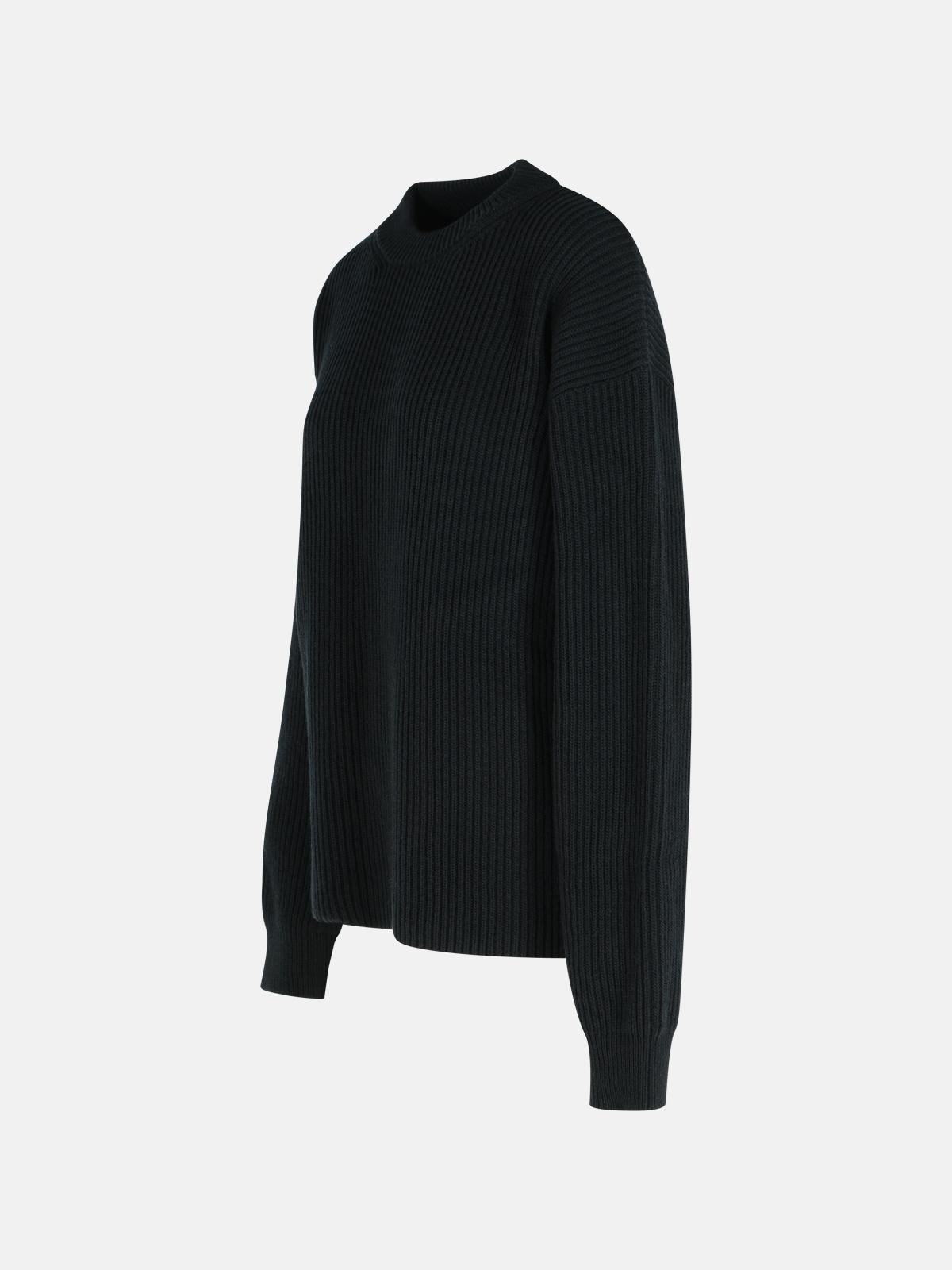 BLACK WOOL CREW NECK SWEATER - 2
