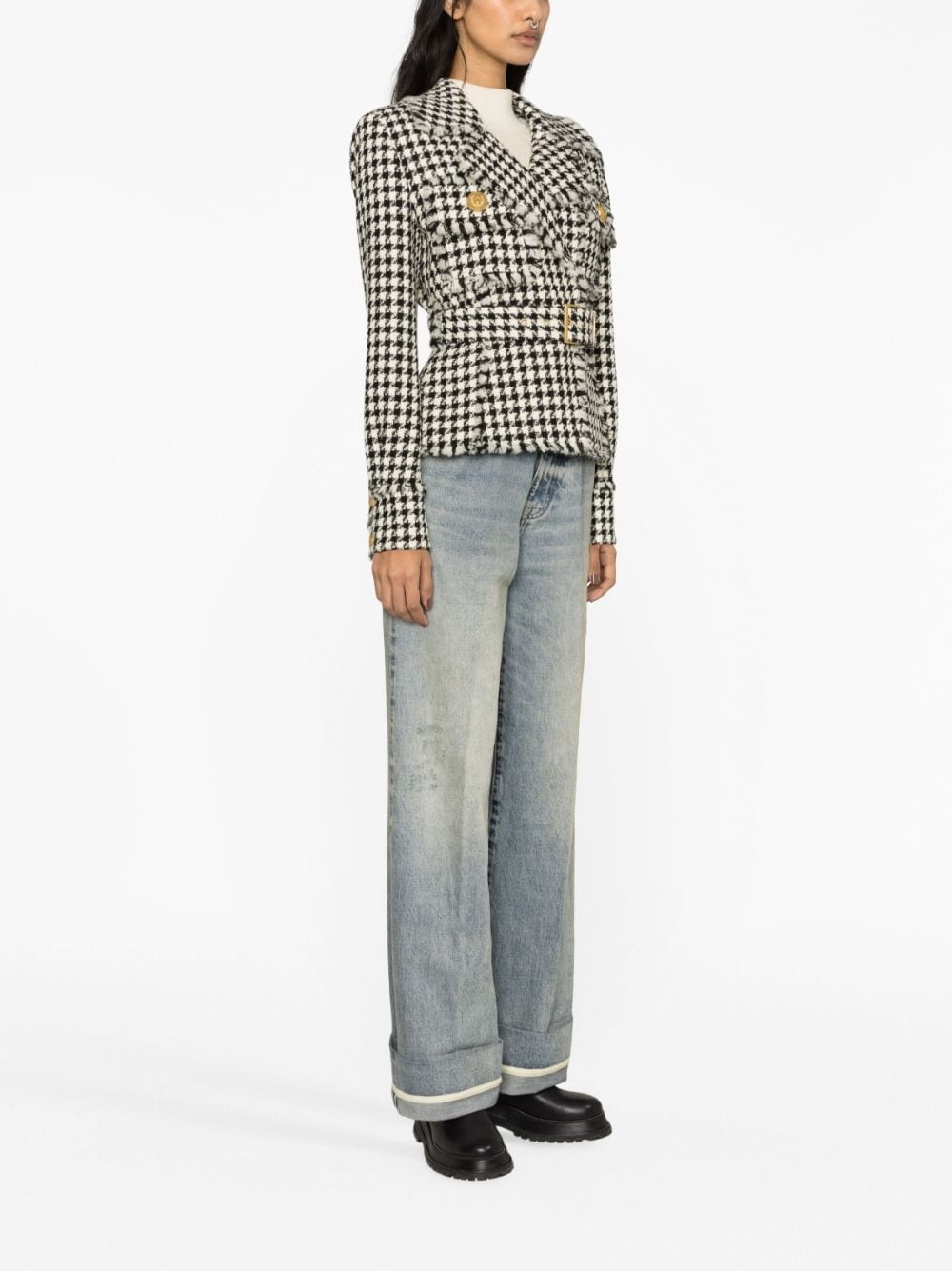 houndstooth tweed belted jacket - 4