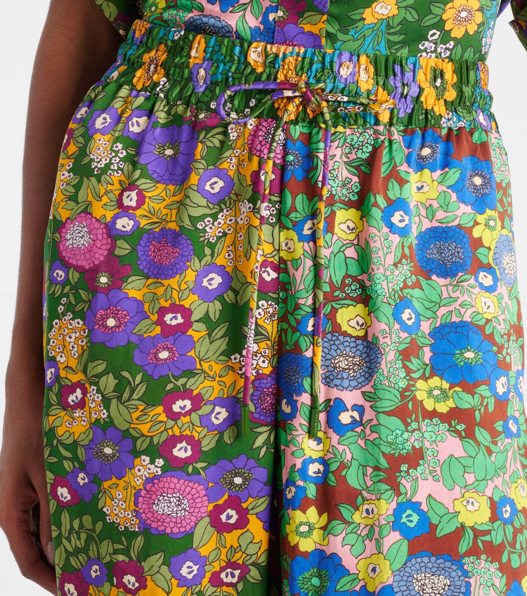 Printed silk satin wide-leg pants - 4