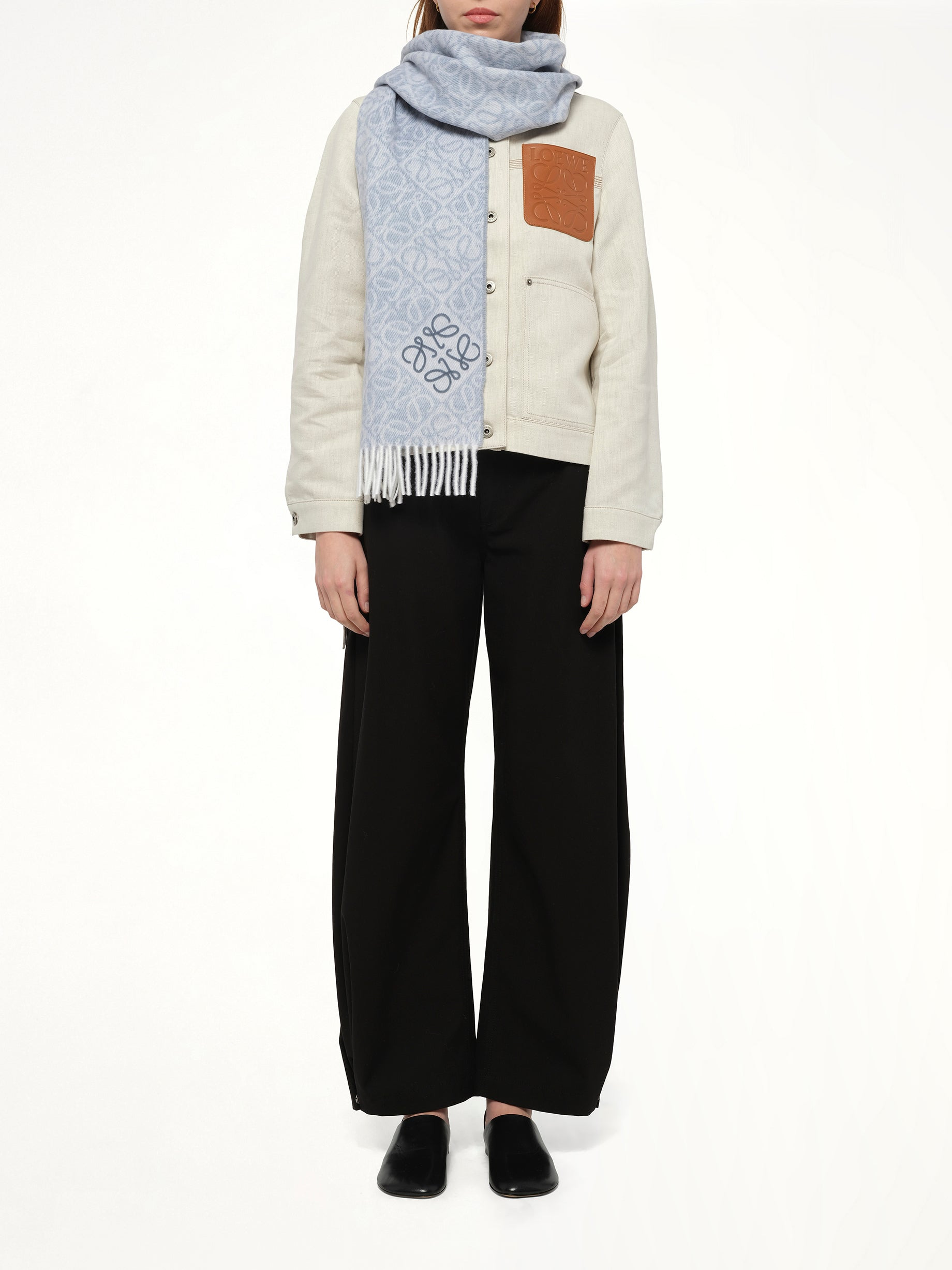 Anagram Wool Cashmere Scarf in Light Blue - 2