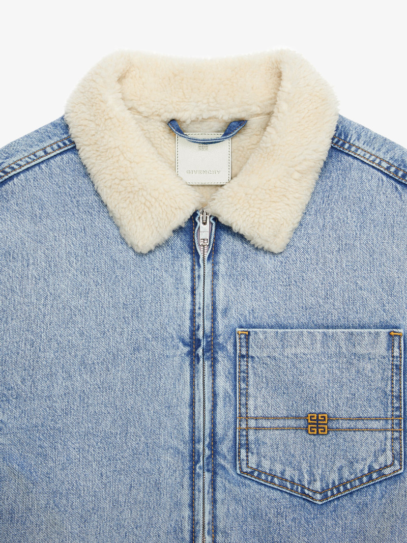 CROPPED JACKET IN DENIM AND SHEARLING-EFFECT COLLAR 5