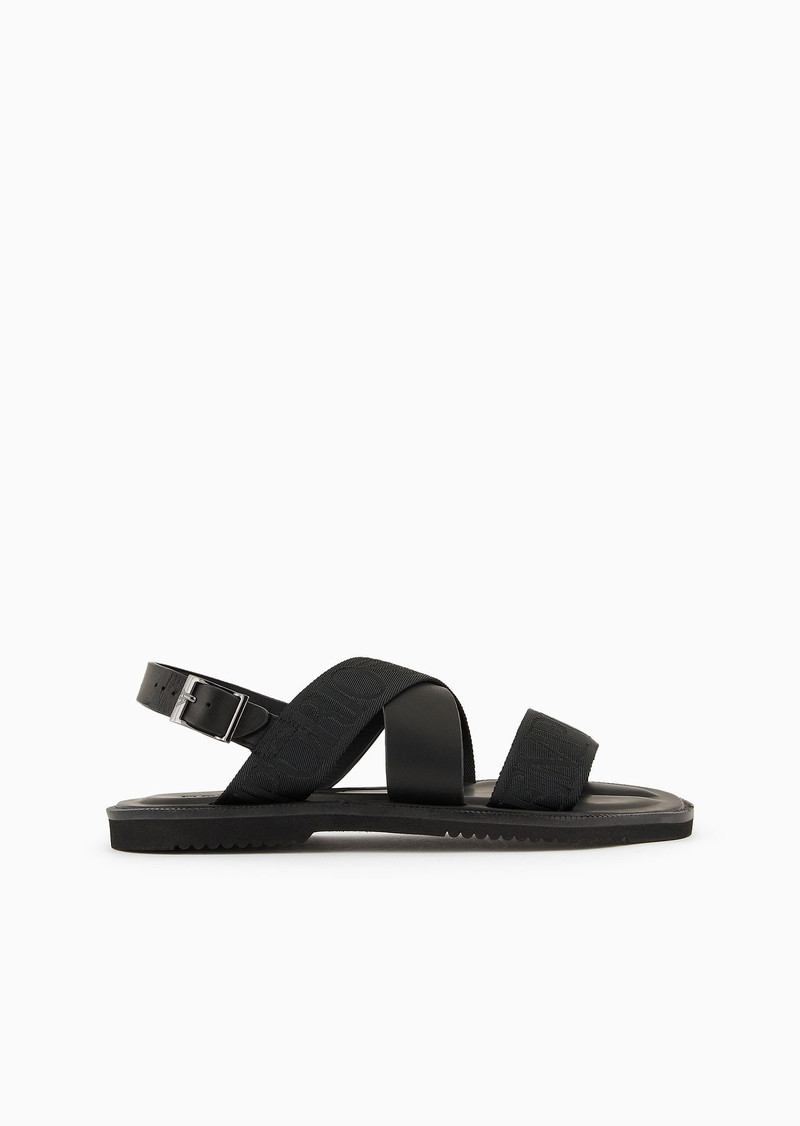 Leather cross-over sandals with logo tape 1