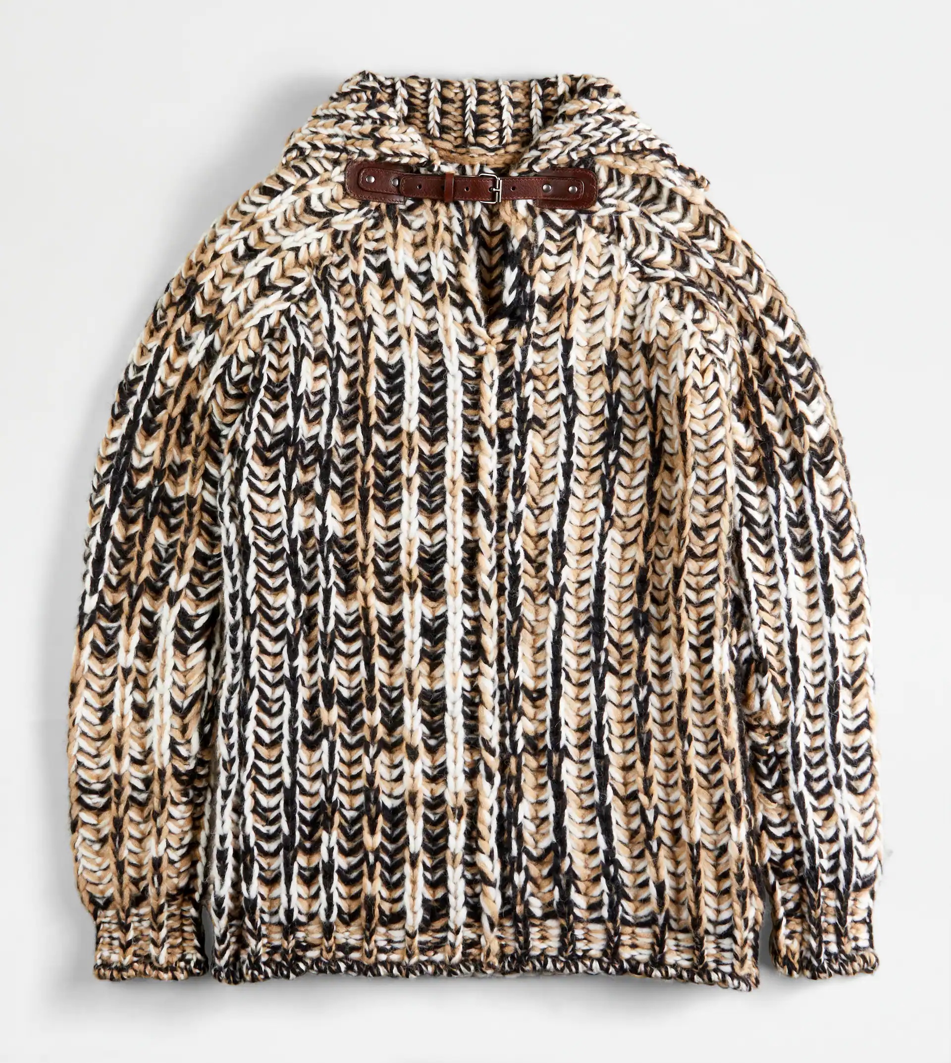 MAXI JUMPER MOULINÉ - BROWN, BEIGE, BLACK - 8