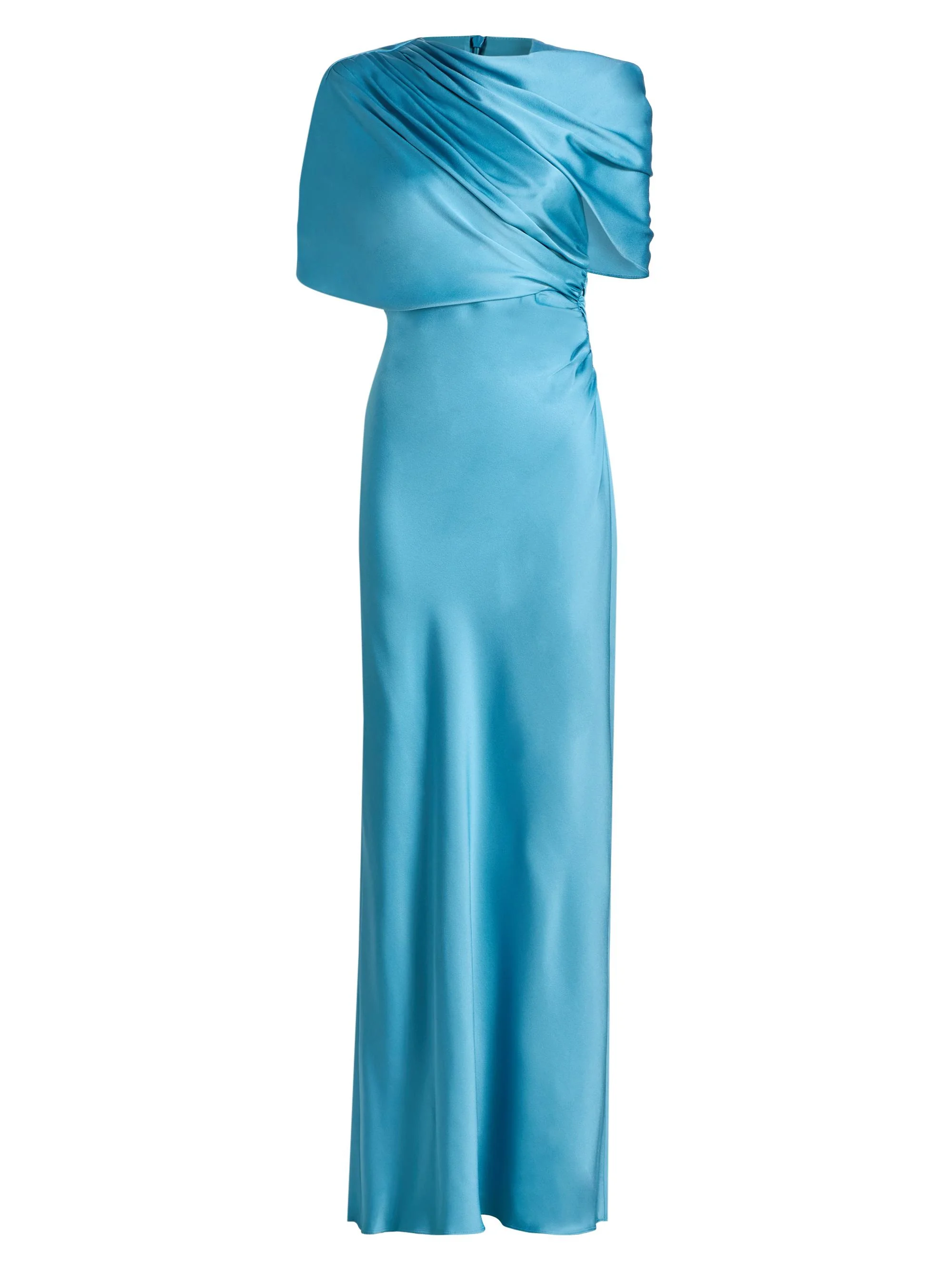 Women's Draped Satin Cape-Sleeve Gown - Steel Blue - 1