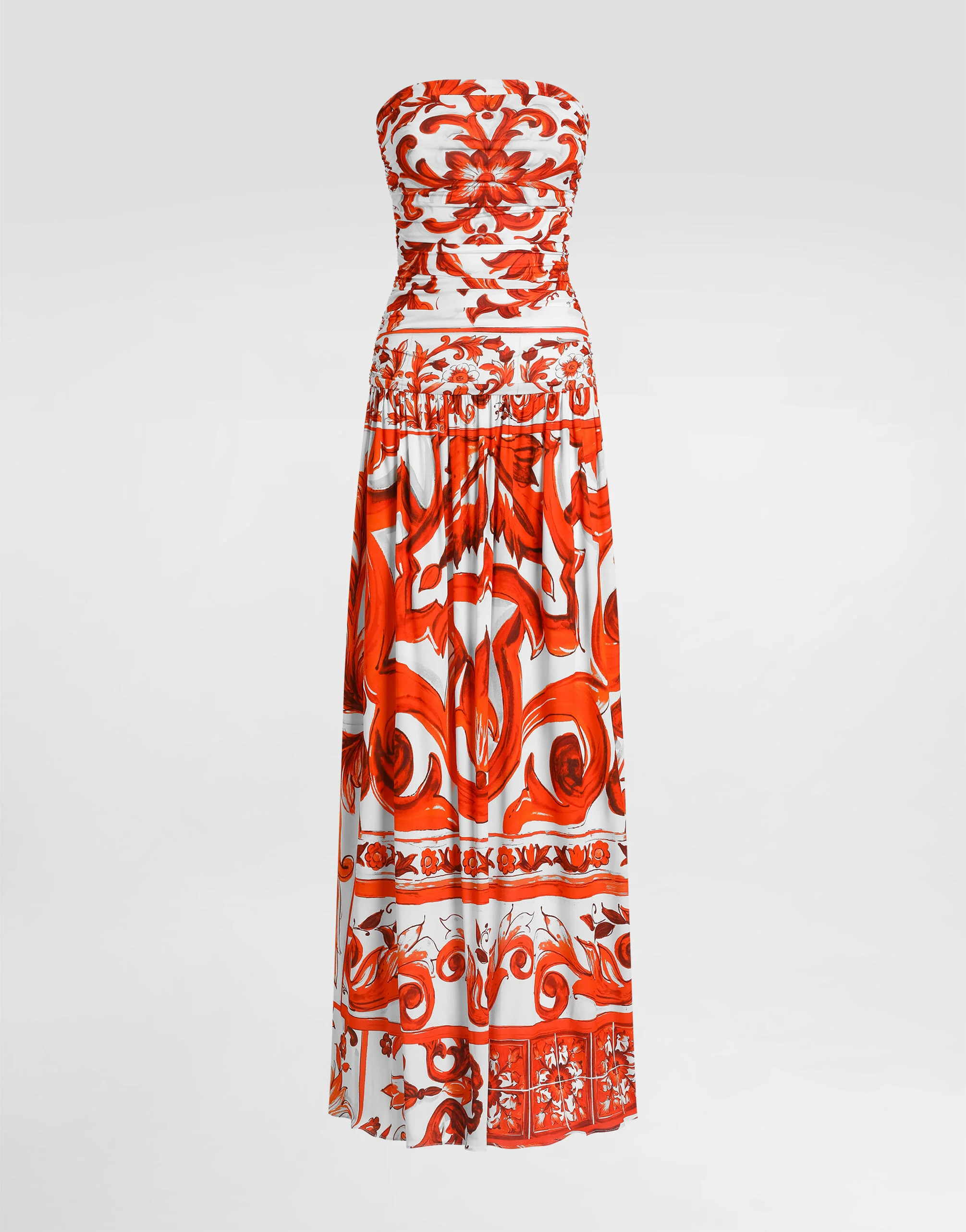 Majolica-print organzine long dress - 1