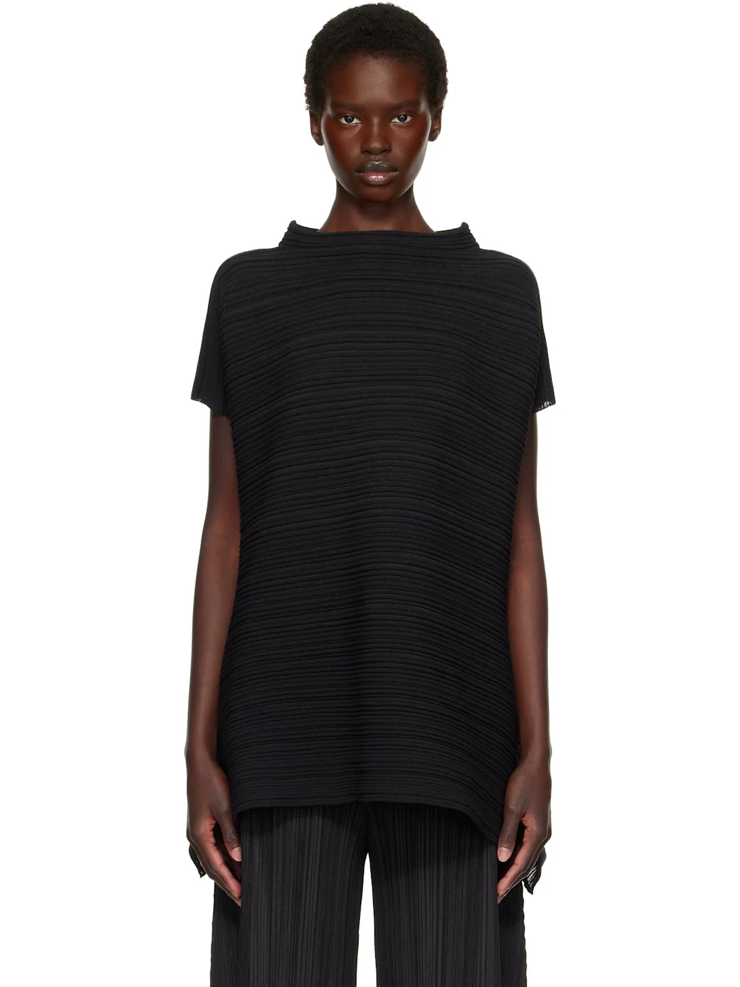 Black Paper Bounce Knit Blouse - 1