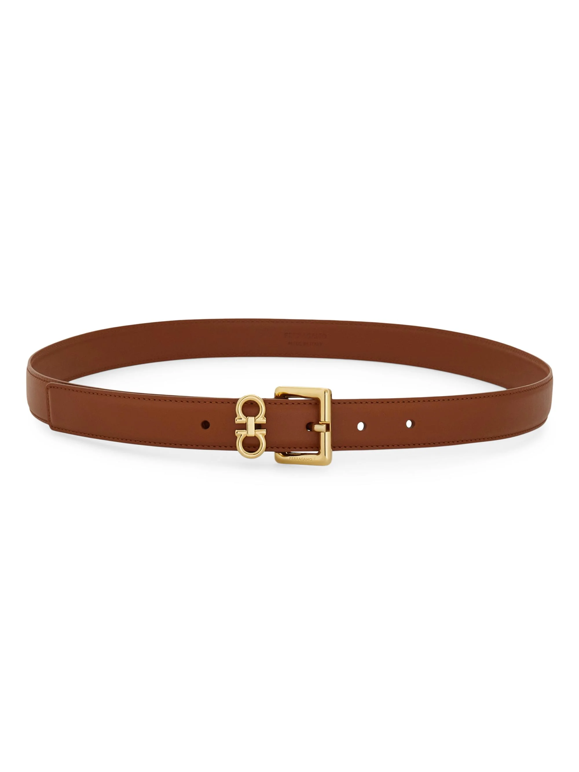 Women's Gancio Slim Leather Belt - New Cognac - 1