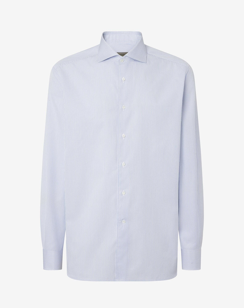 Cotton shirt with light blue and white stripes 1