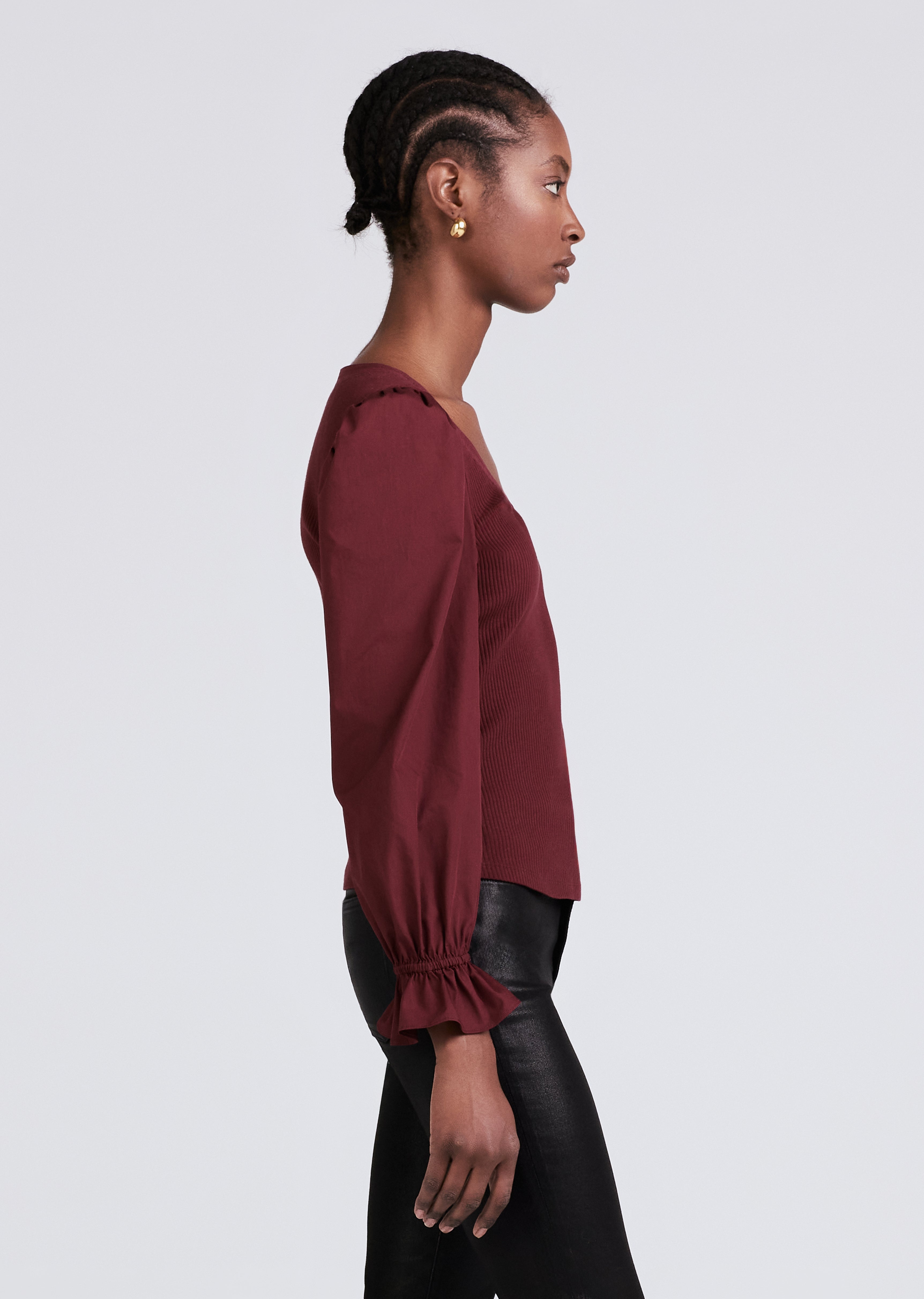 AISHAH SCOOP NECK LONG SLEEVE RIBBED TOP - 2