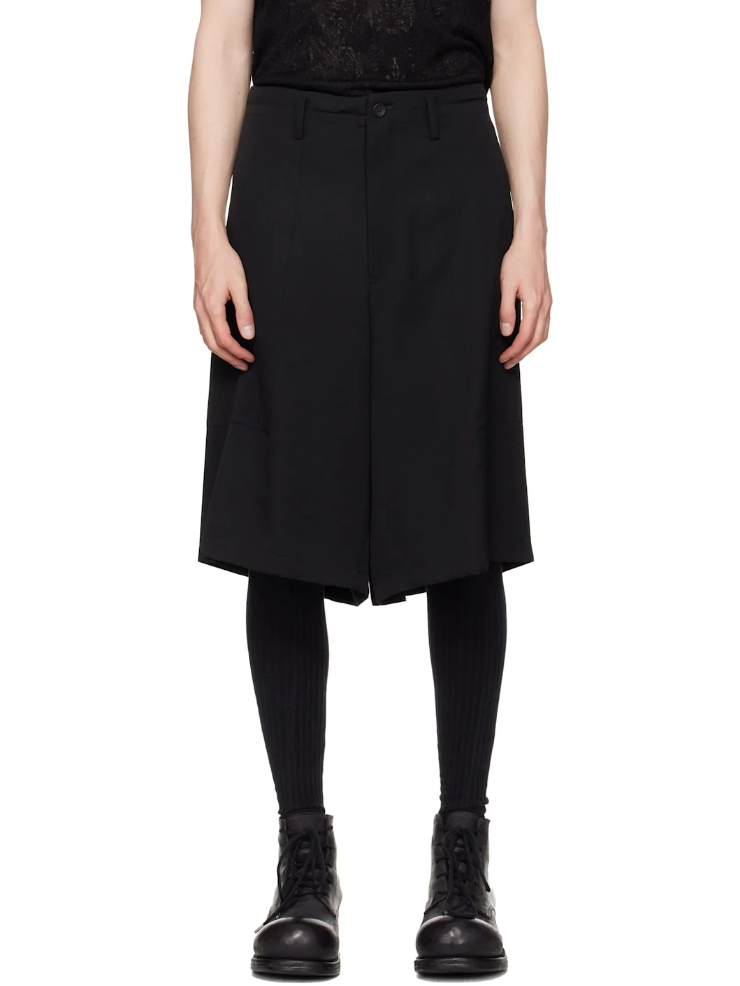 Black Wool Gabardine St Pocket Shorts - 1