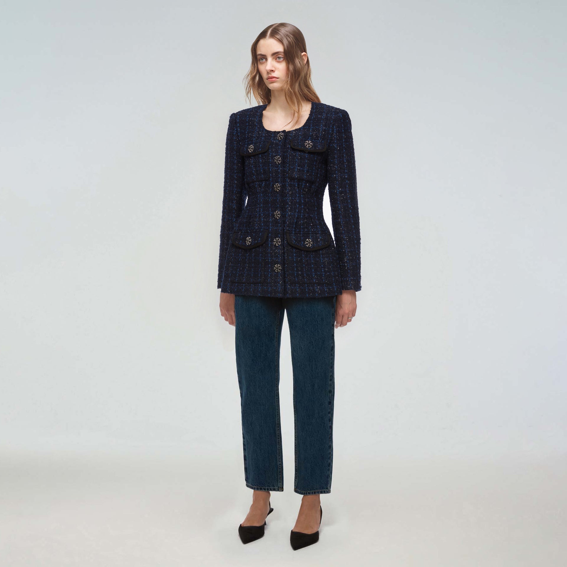 Navy Metallic Bouclé Jacket - 2