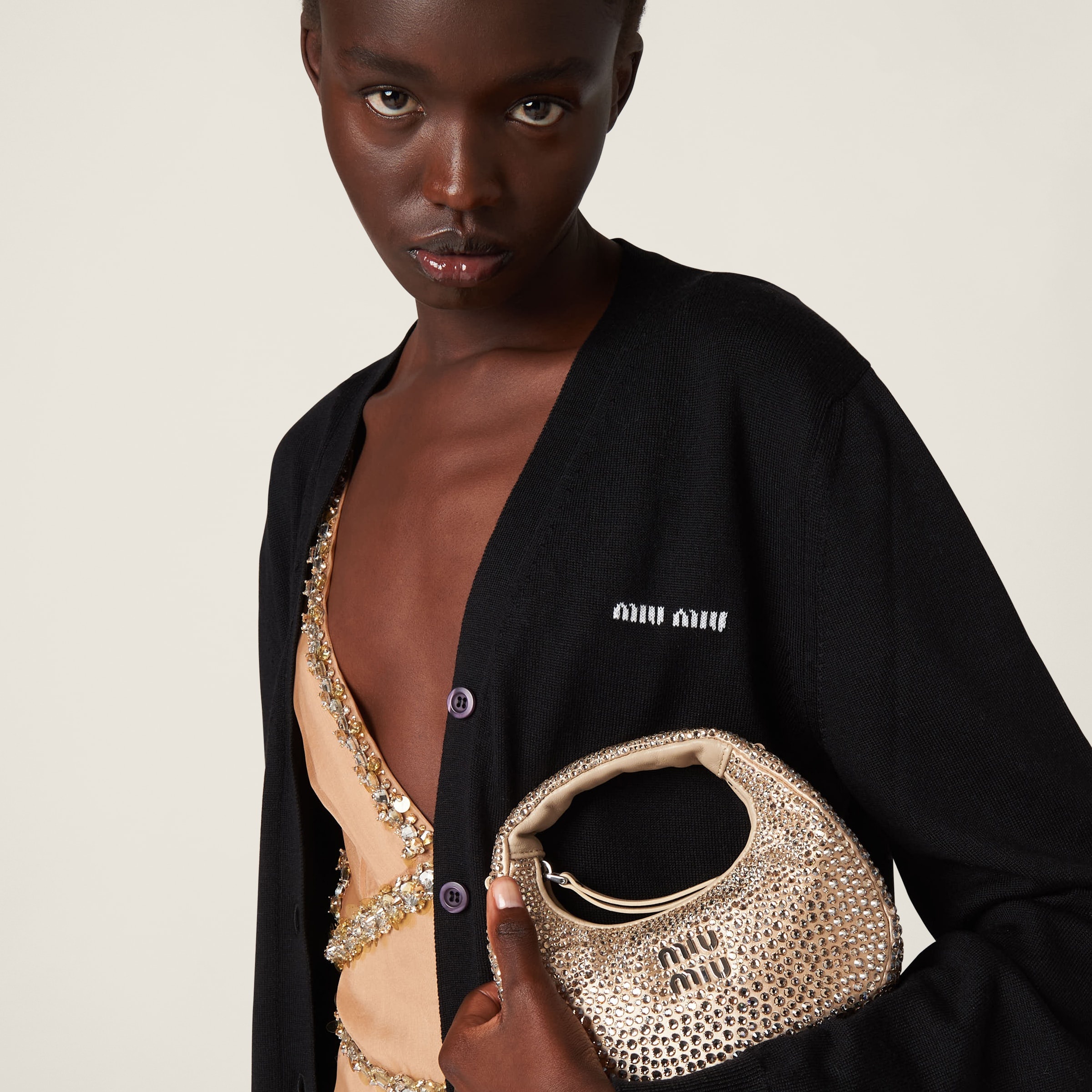 Wander satin and silk mini hobo bag with synthetic crystals - 2