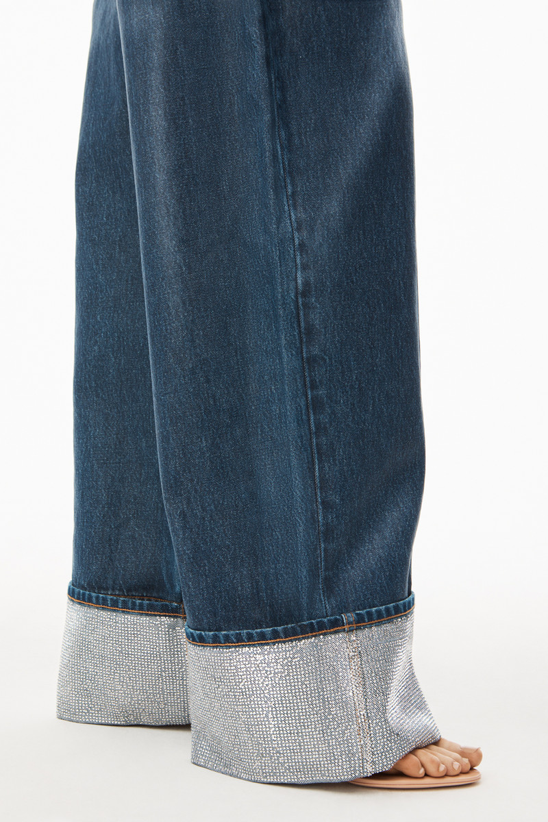CRYSTAL CUFF JUMPSUIT IN COATED DENIM 5