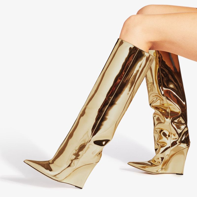 JIMMY CHOO Blake KB 110
Gold Liquid Metal Leather Wedge Knee-high Boots outlook
