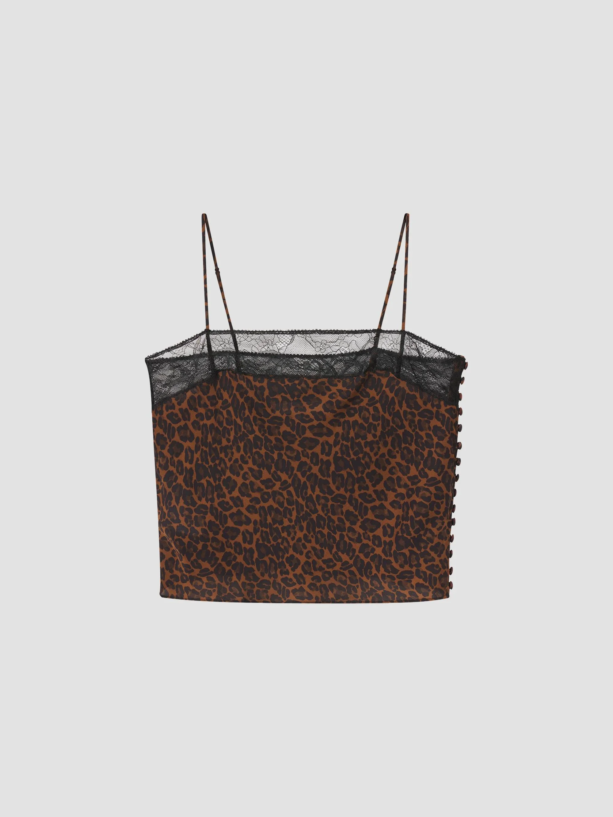 Women's Delphine Leopard-Print Lace-Trim Silk Camisole - Dark Leopard - 1