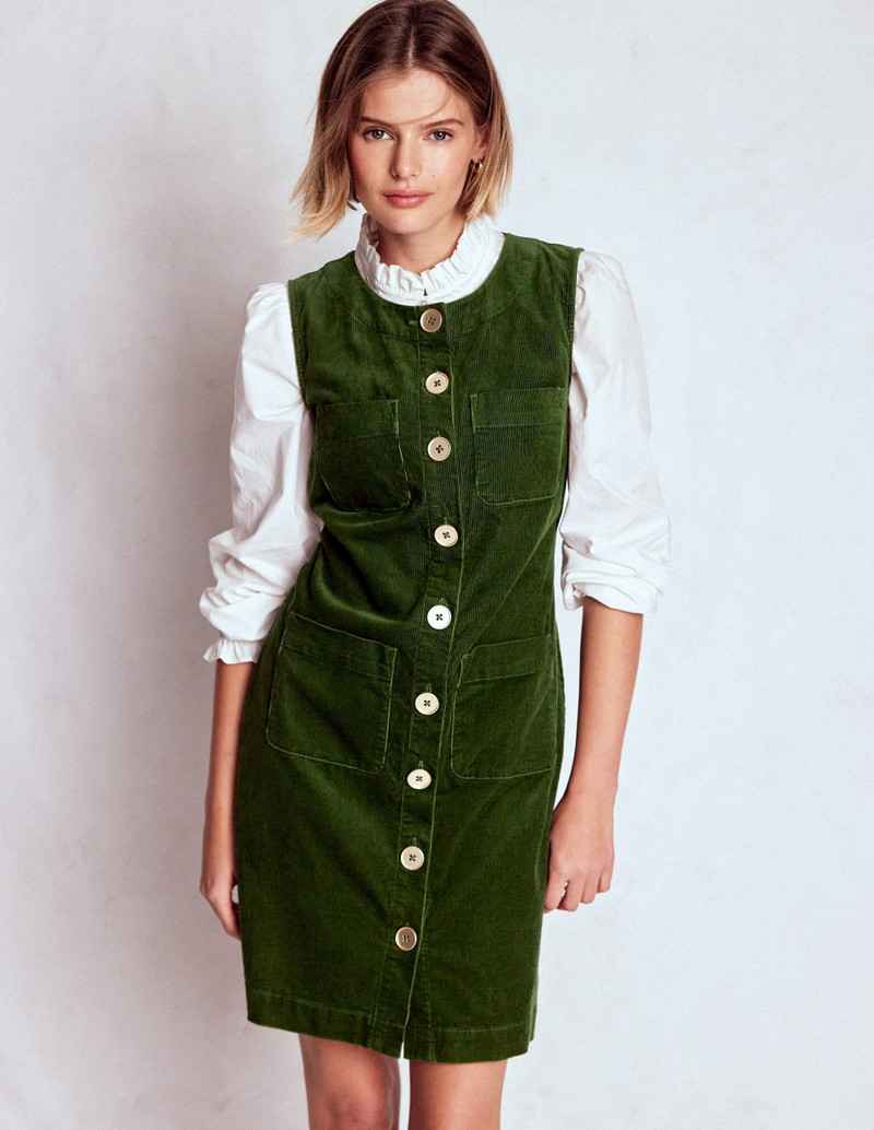 Evelyn Cord Shift Dress-Green Fir 5
