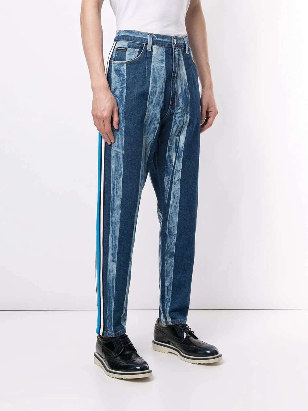 striped washed effect jeans - 3