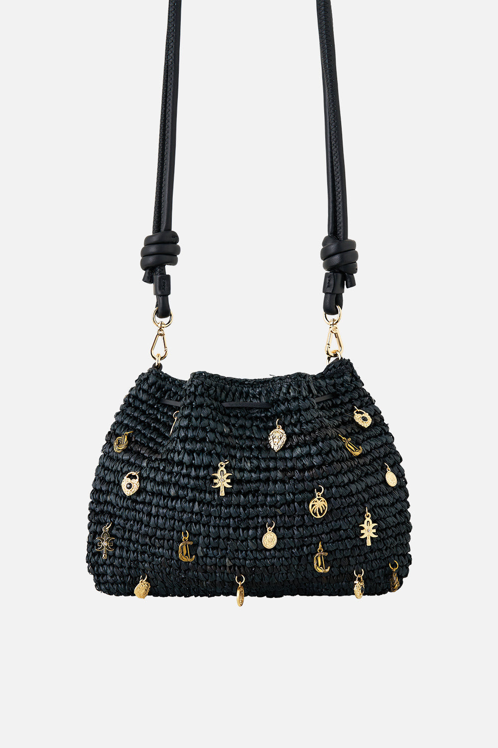 RAFFIA POUCH BAG WITH CHARMS - 2