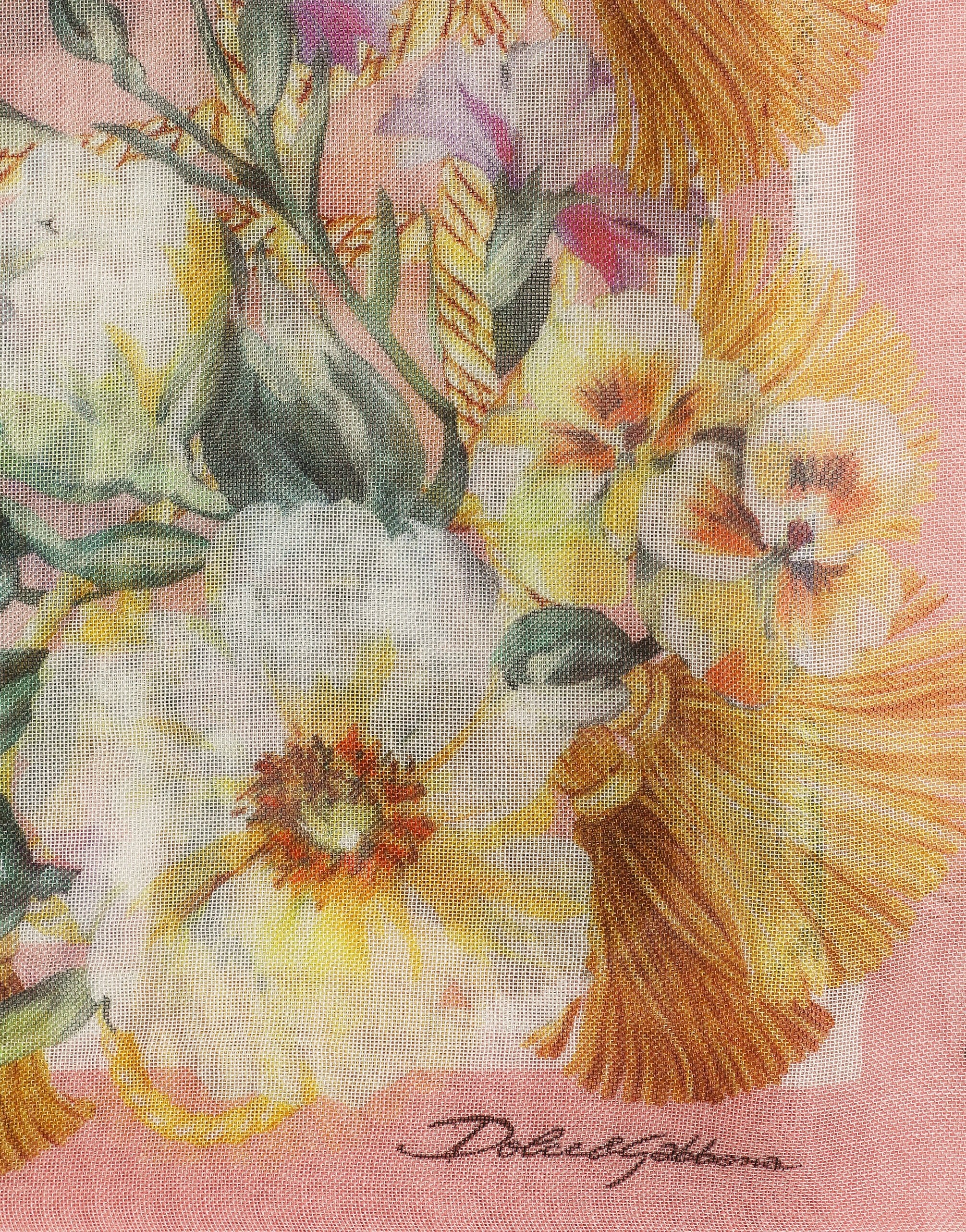 Large silk and cashmere scarf with floral print (140x140) - 2