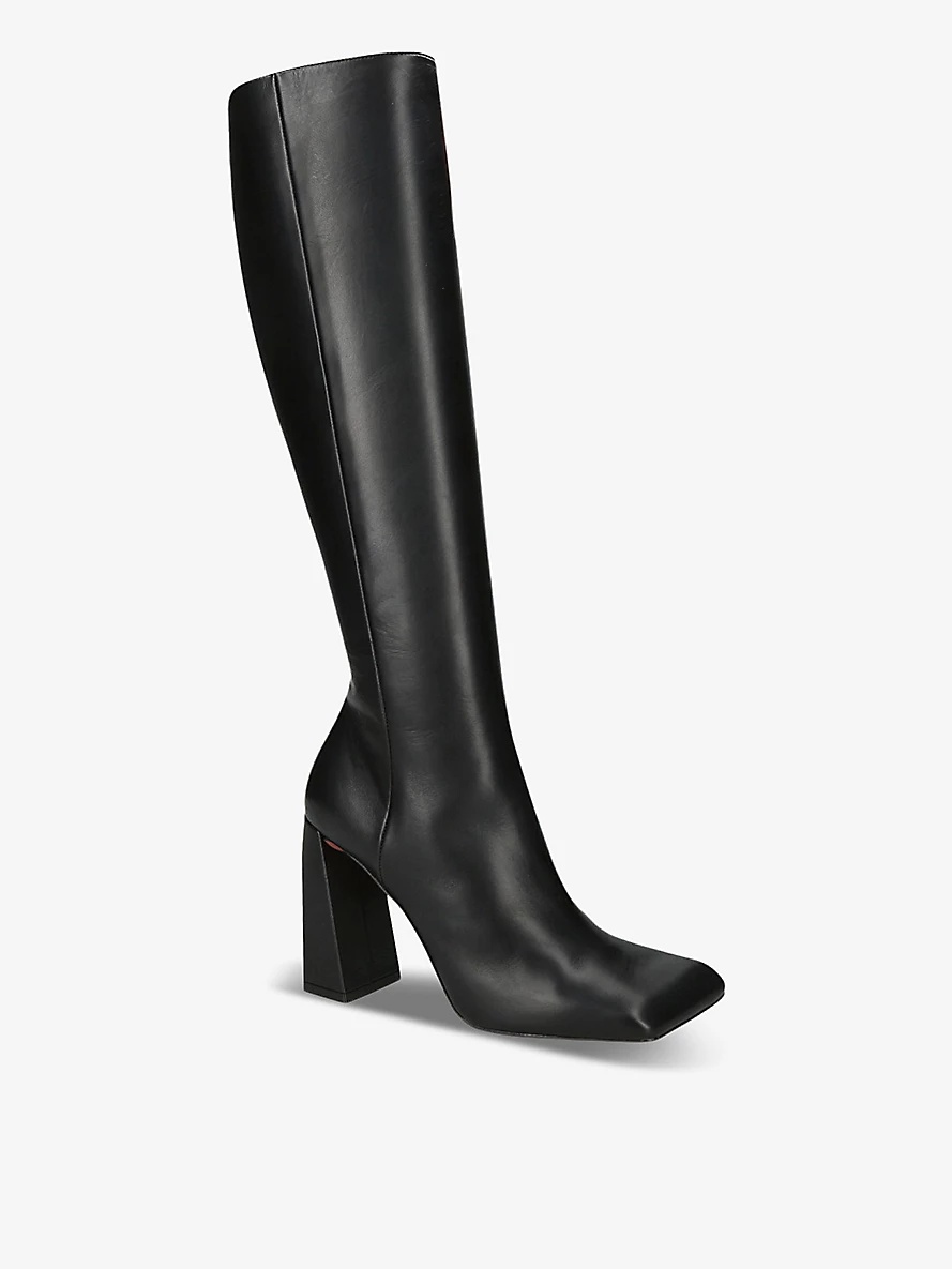 Marine square-toe leather heeled knee-high boots - 2