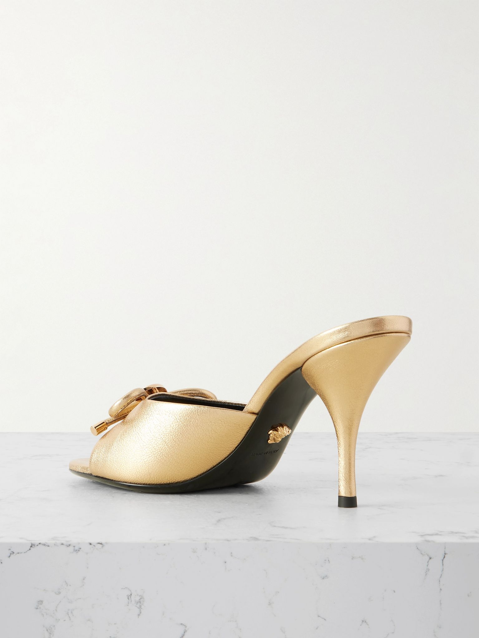 Opera embellished metallic textured-leather mules Gold - 3