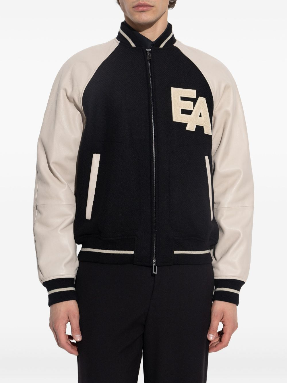 leather-sleeved varsity jacket - 3