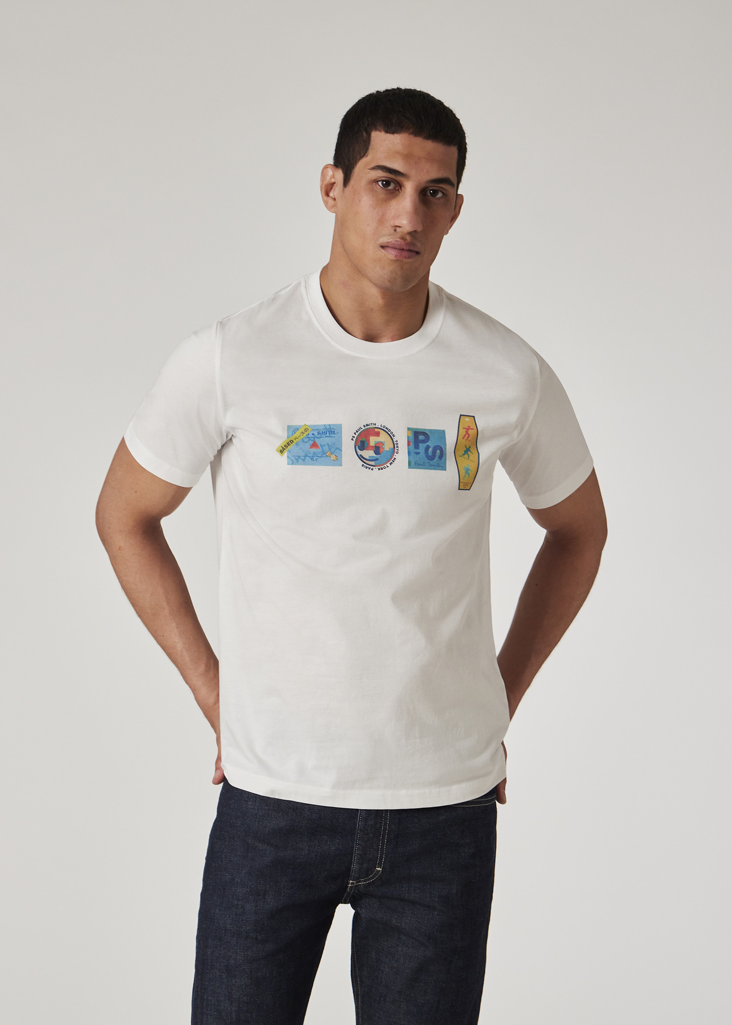 White 'Stickers' Print T-Shirt - 4