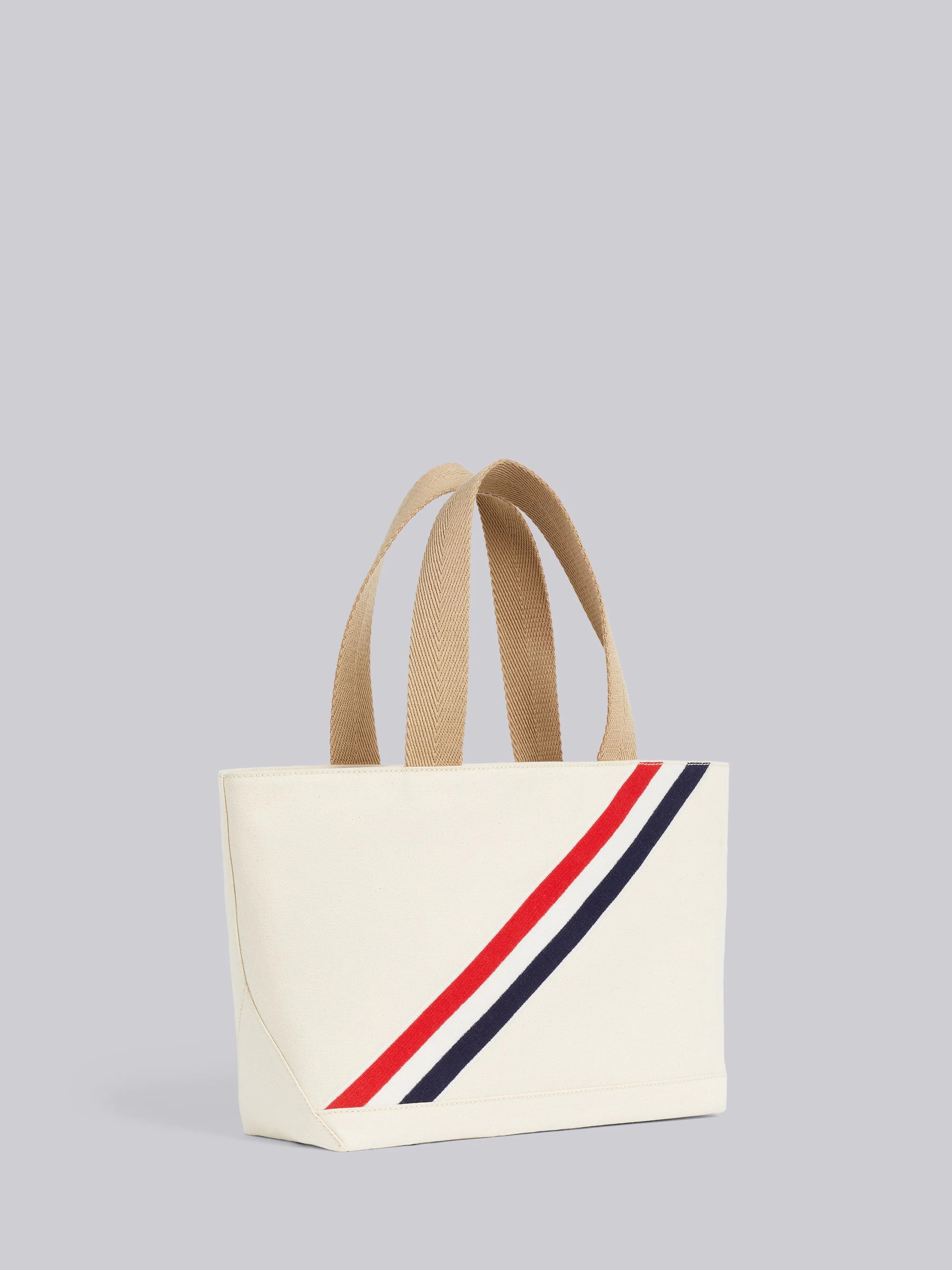 Beige Cotton Canvas Diagonal Stripe Small Tool Tote - 3