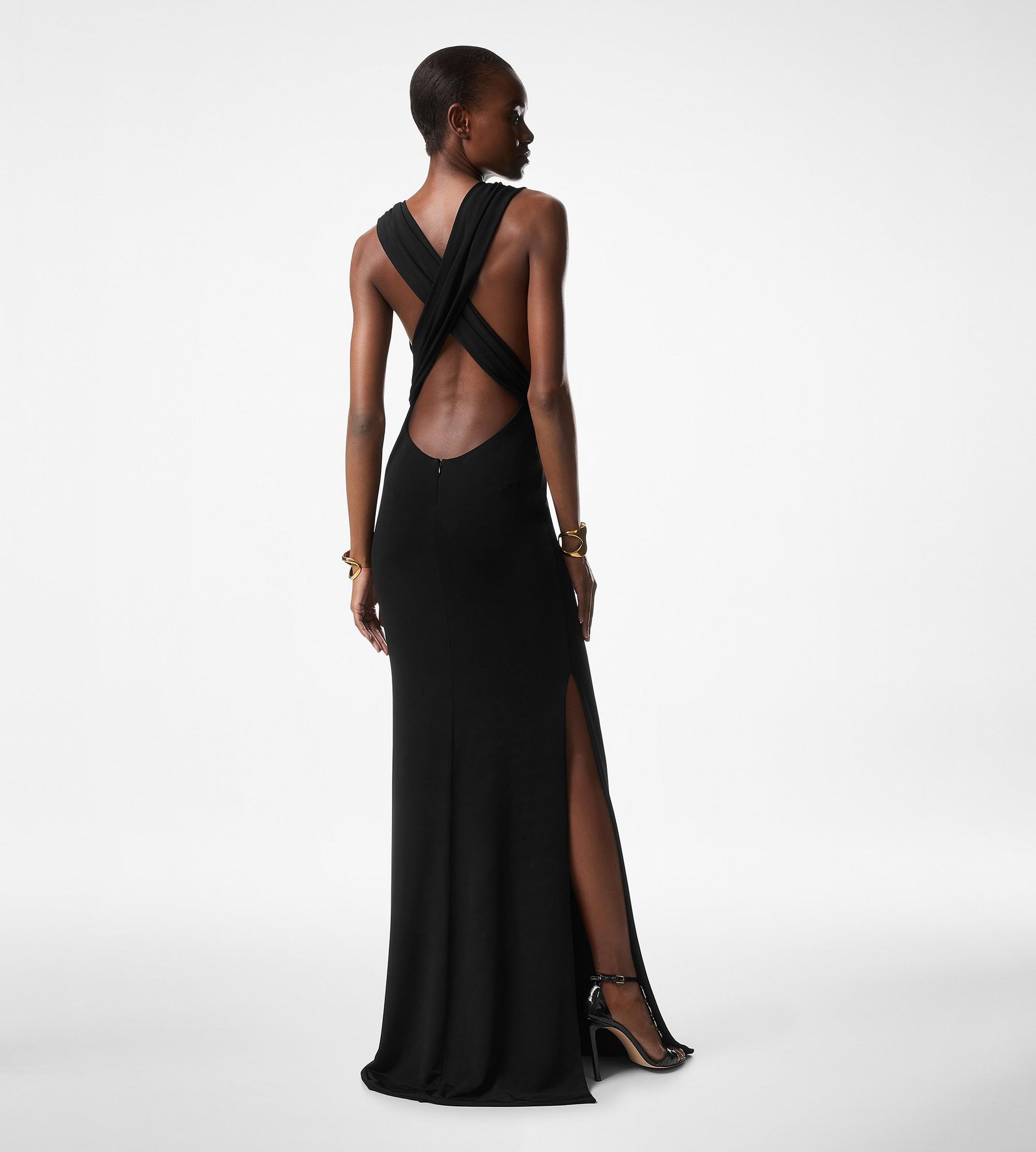 PLUNGING V-NECK JERSEY EVENING DRESS - 4