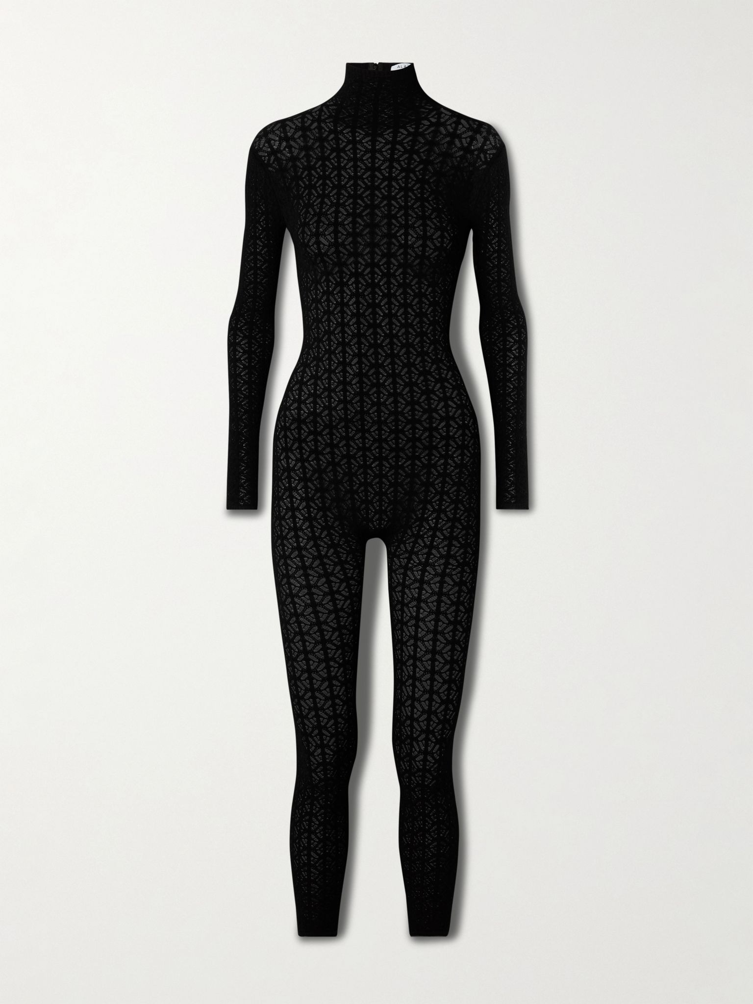 Open-knit turtleneck jumpsuit Black - 1