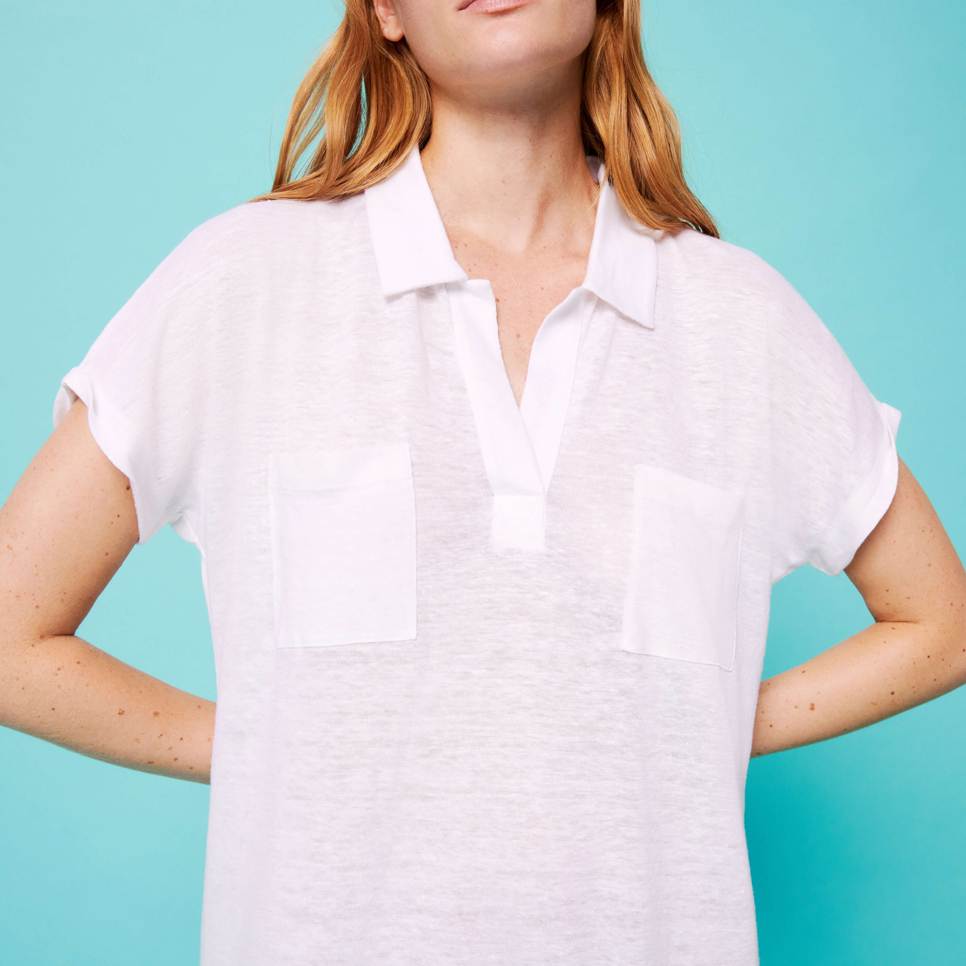 Women Linen Long Polo Dress Solid - 5