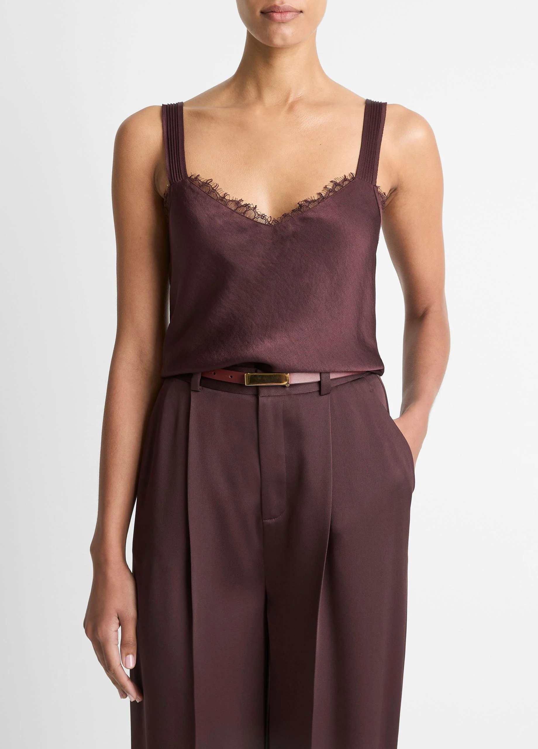 Lace-Trim Satin Camisole - 1