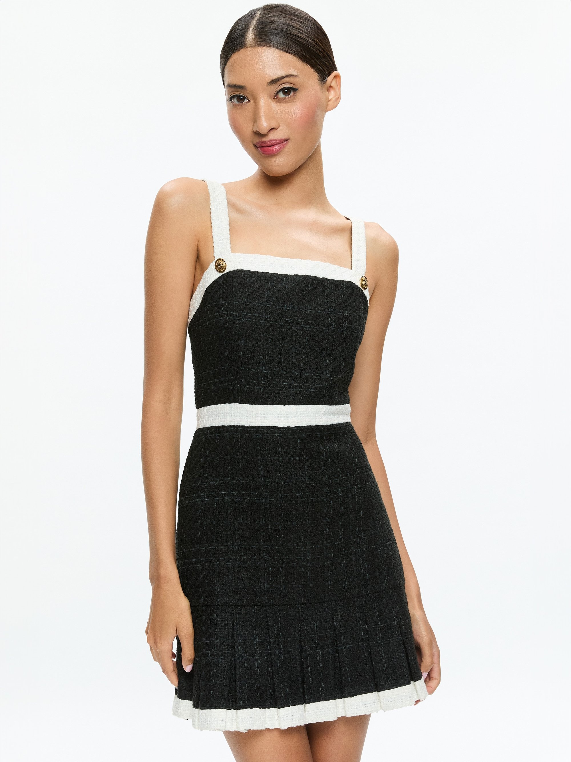 CLARINE SQUARE NECK PLEATED MINI DRESS - 5