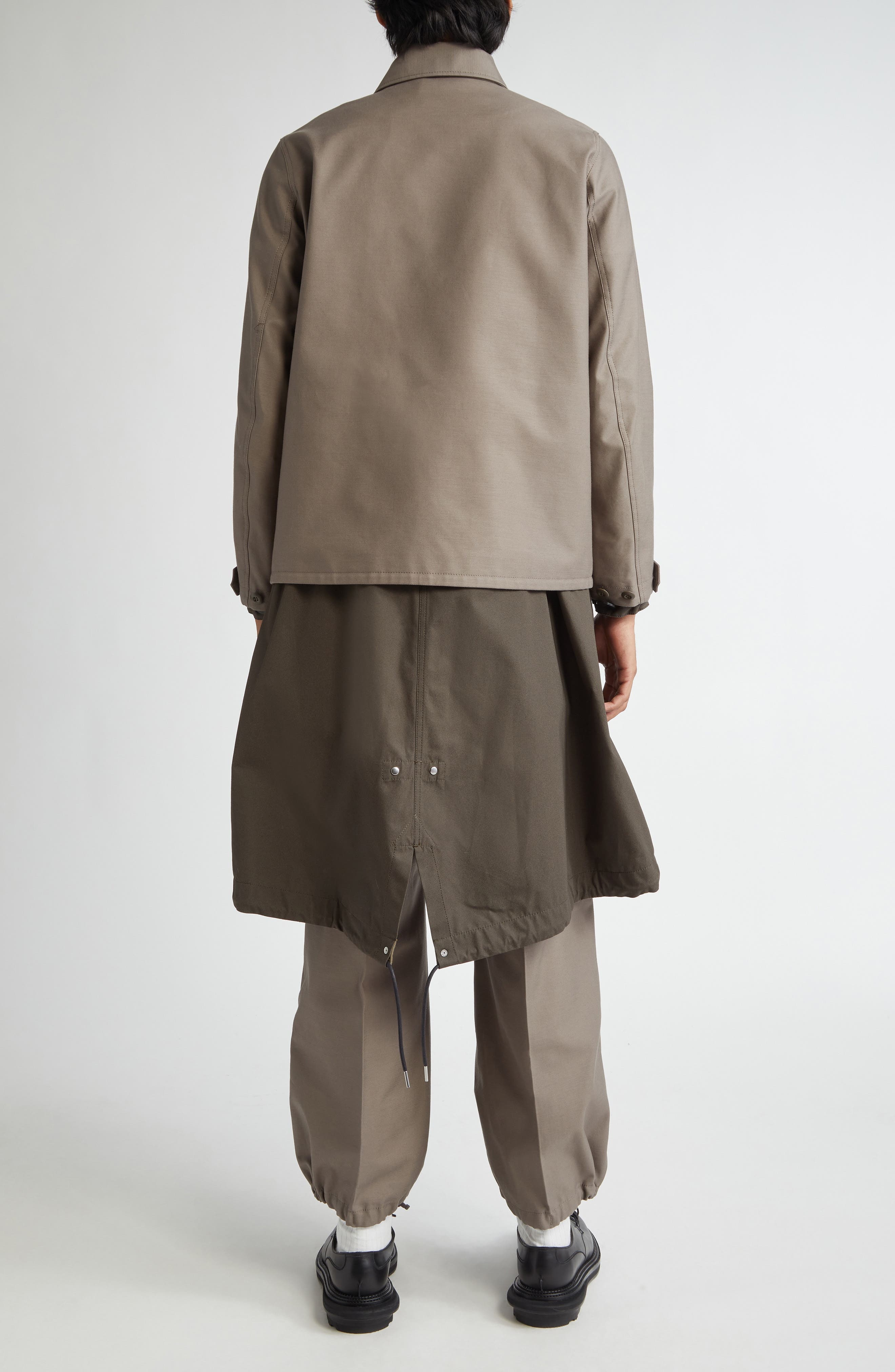 Sacai x WTAPS® Layered Mixed Media Coat in Taupe/Dark Khaki at Nordstrom - 3