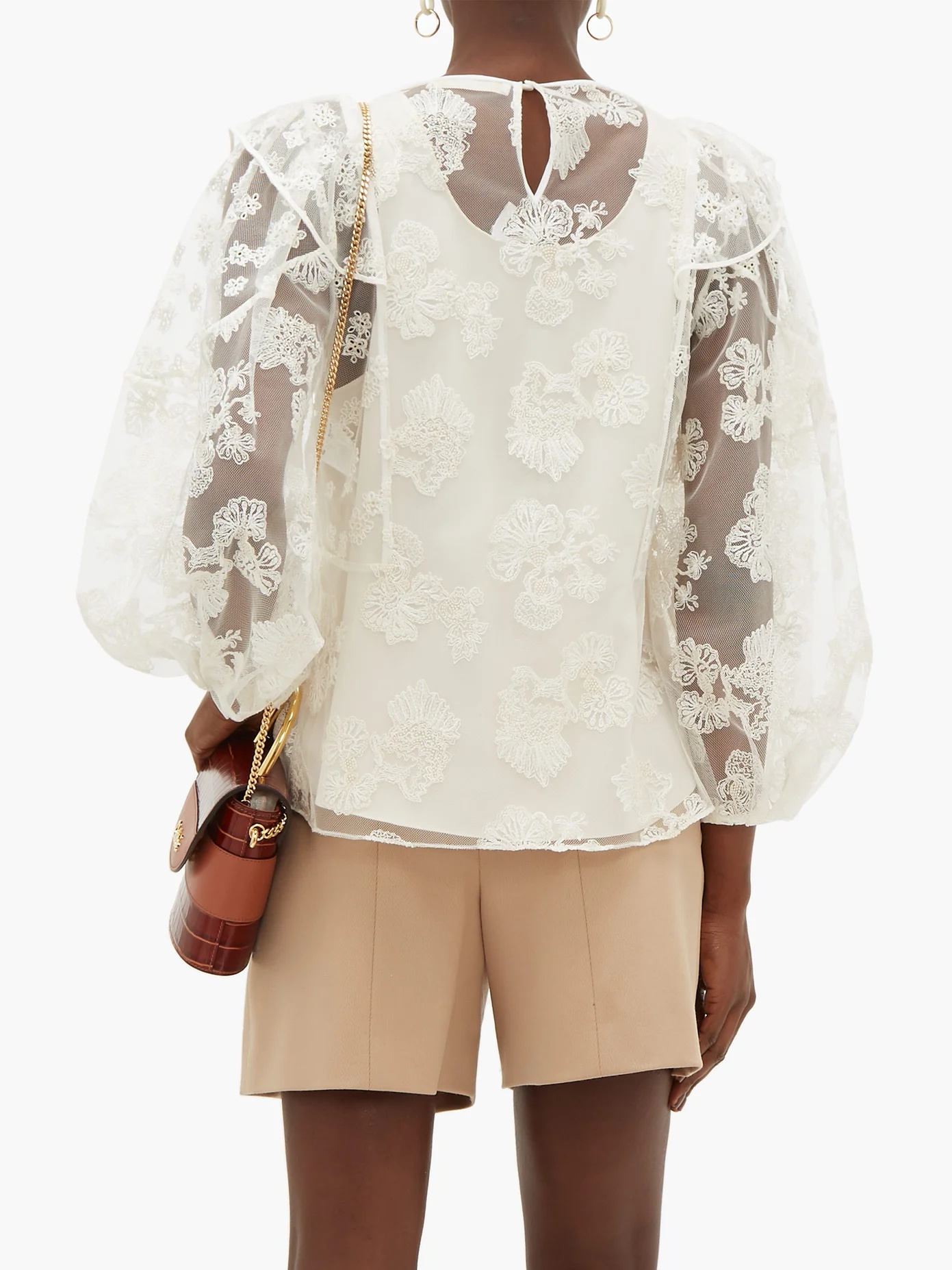 Festive floral-embroidered tulle blouse - 5