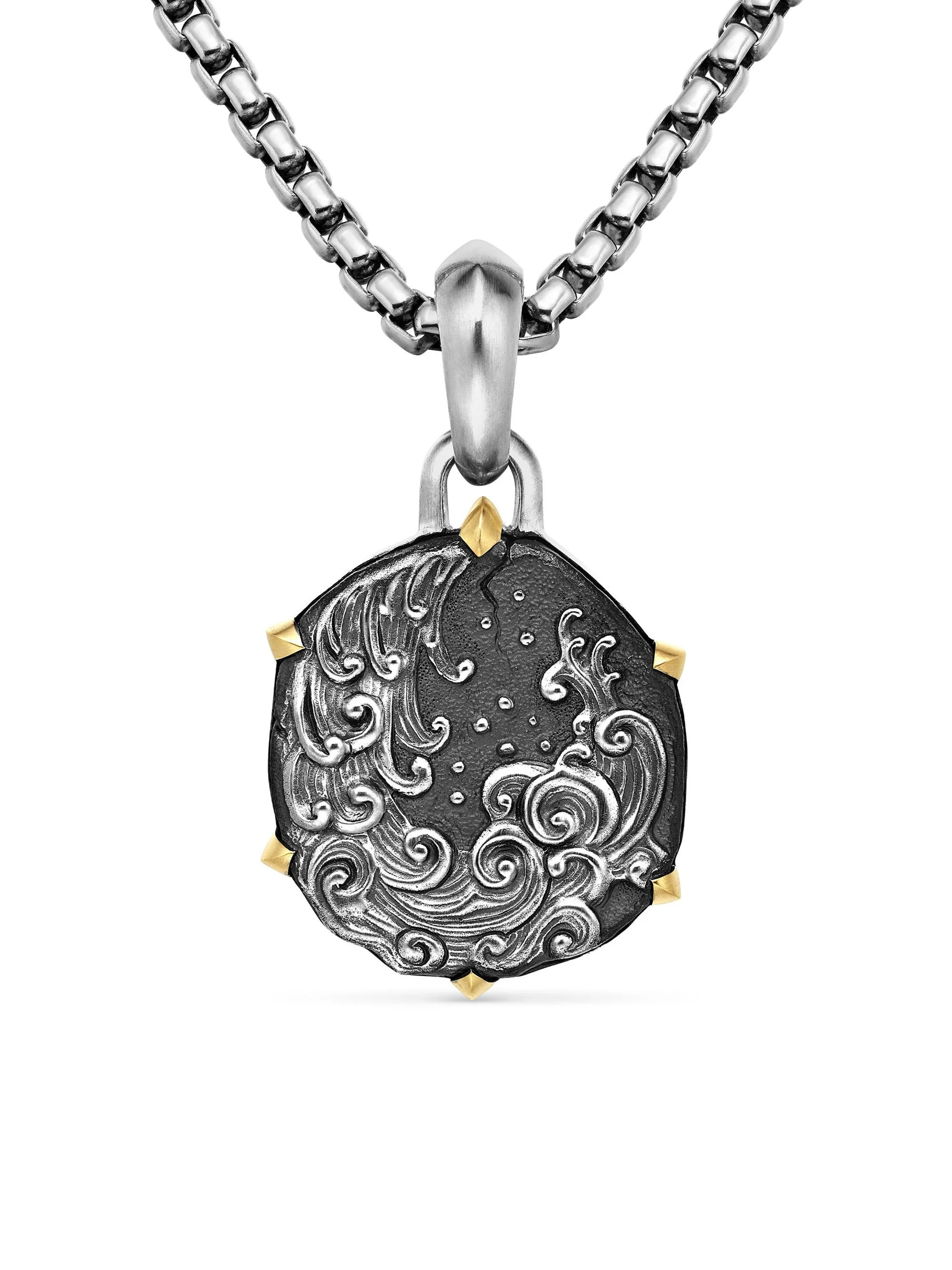 Men's Pisces Amulet in Sterling Silver with 18K Yellow Gold, 33mm - Aquarius - 1