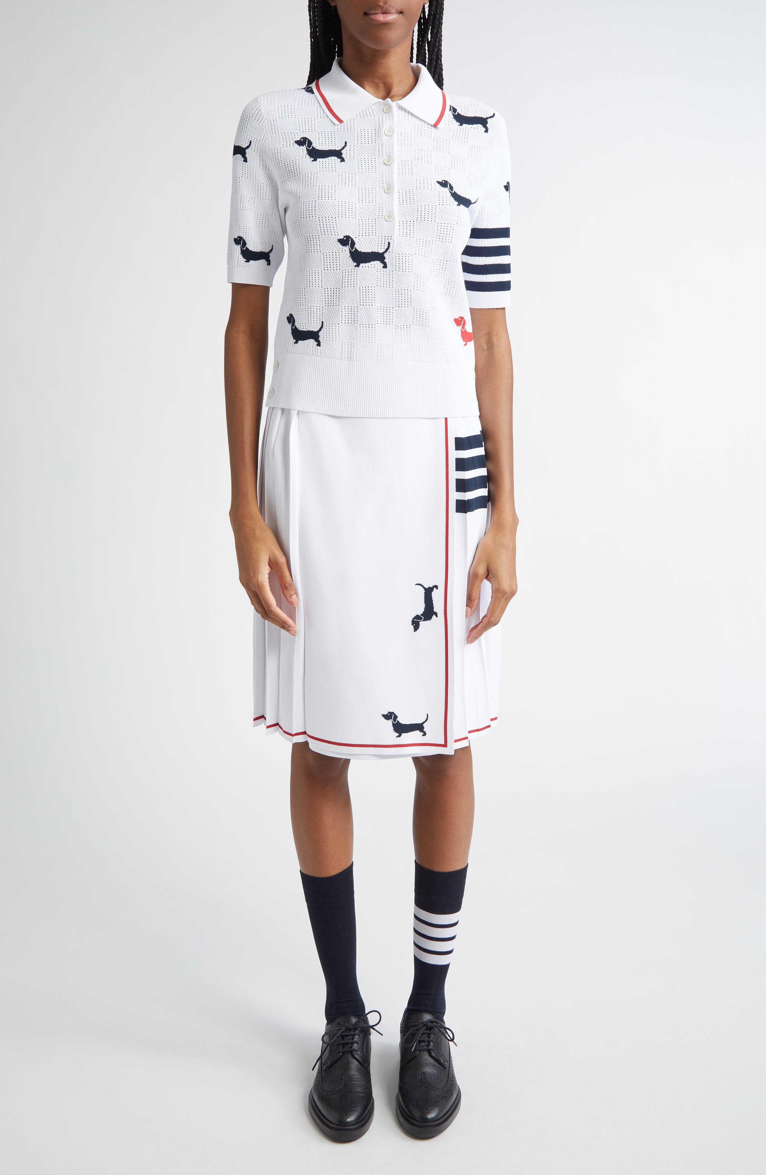 Thom Browne 4-Bar Pleated Hector Intarsia Skirt in White at Nordstrom - 2
