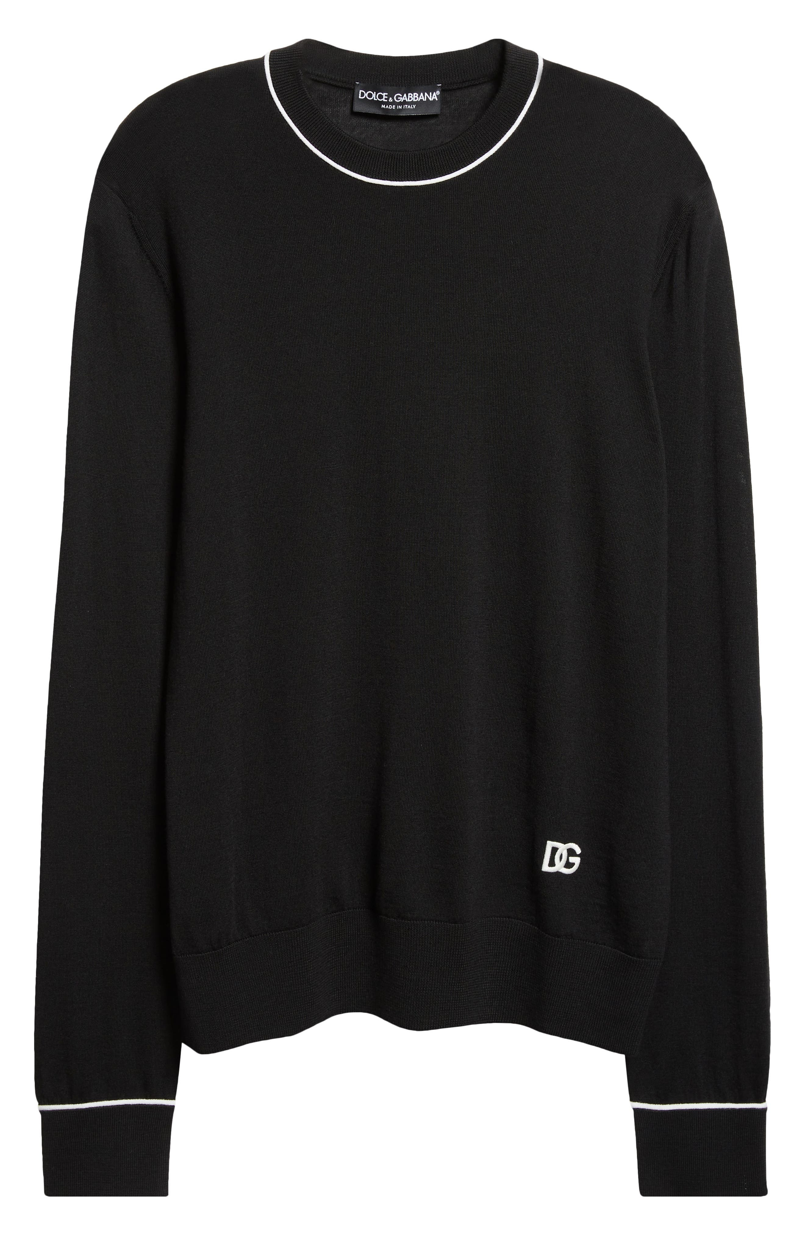 Dolce&Gabbana Tipped Virgin Wool Crewneck Sweater in N0000 Nero at Nordstrom - 5