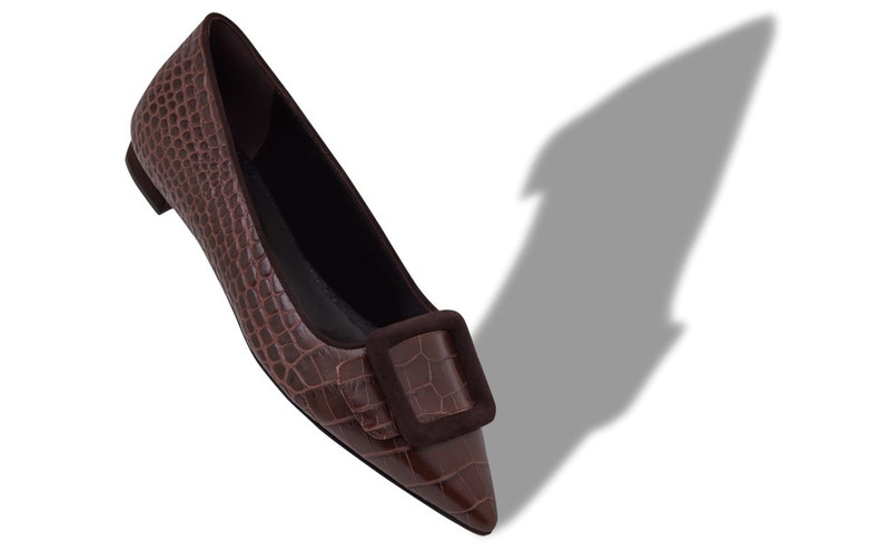 Manolo Blahnik Brown Calf Leather Flat Pumps outlook
