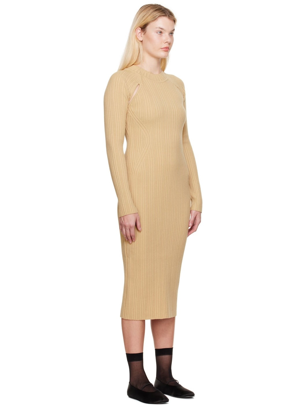 Beige Cutout Midi Dress - 2