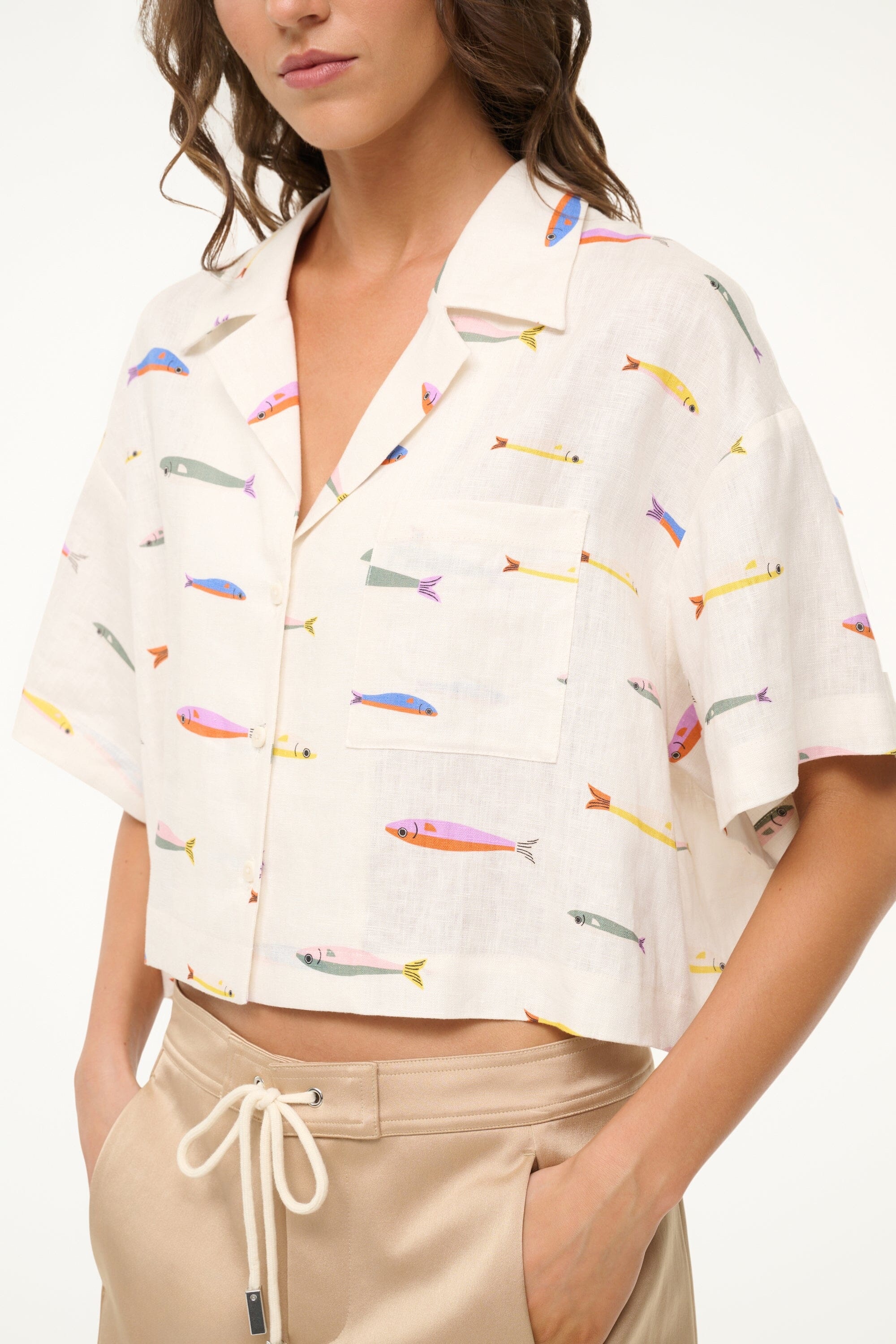STAUD DAYA LINEN TOP POP SARDINES IVORY - 7
