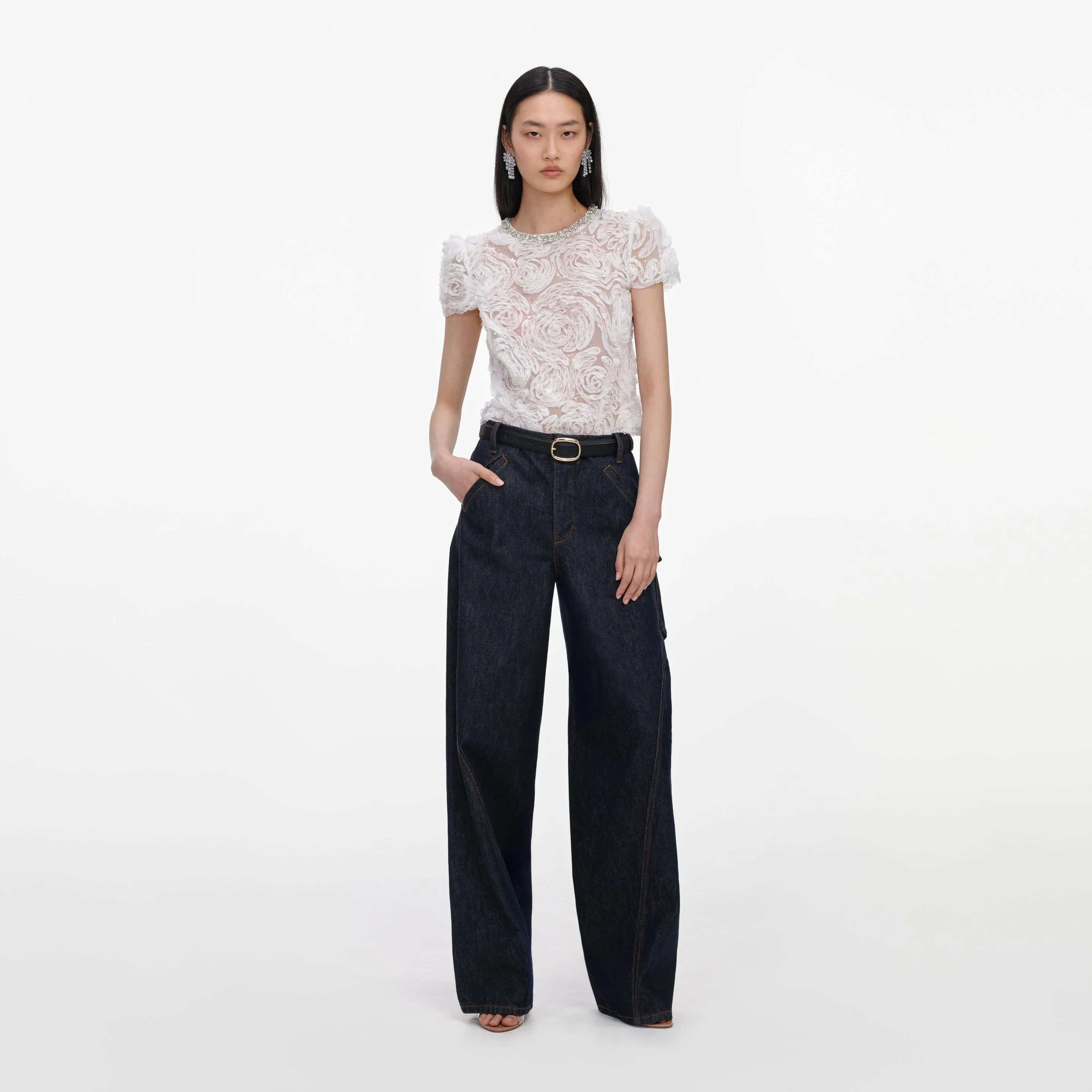 White Tulle Lace Top - 1