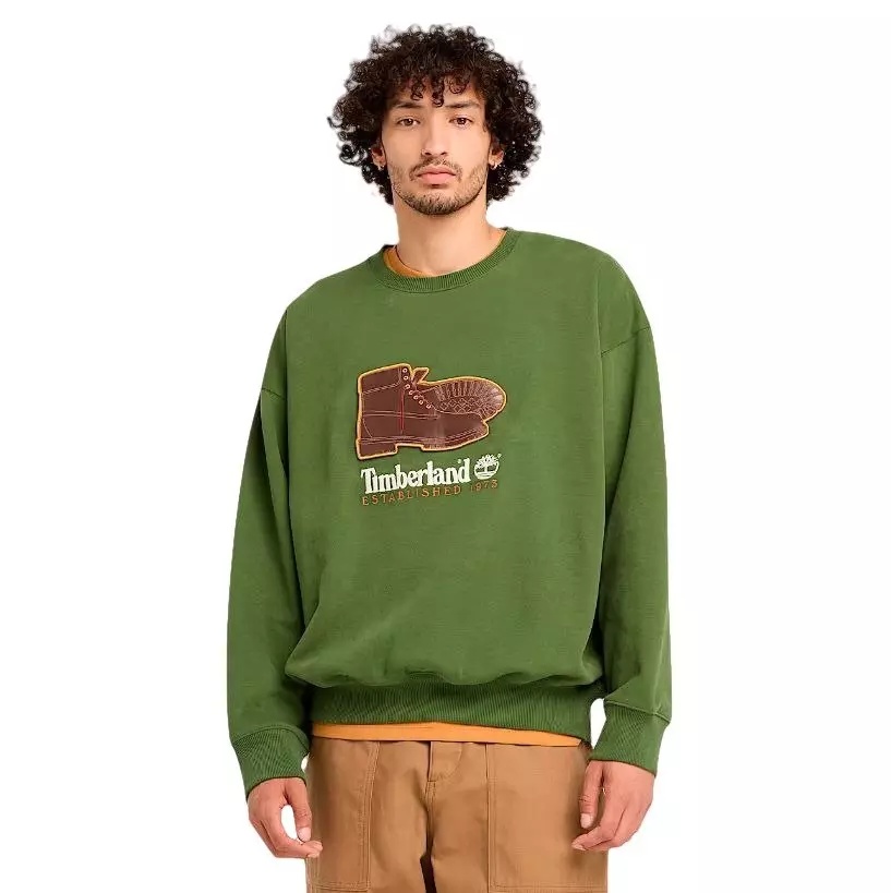 Men's Box Fit Badge Crew Sweatshirt - Dark Green - 3