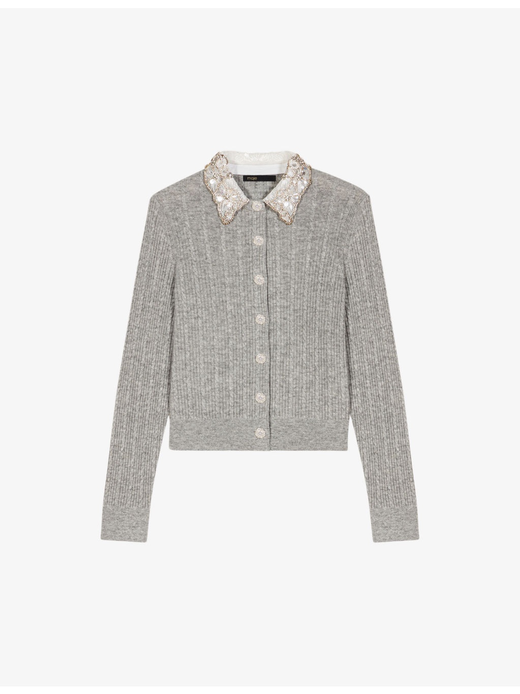 Embellished-collar wool and cashmere cardigan - 1