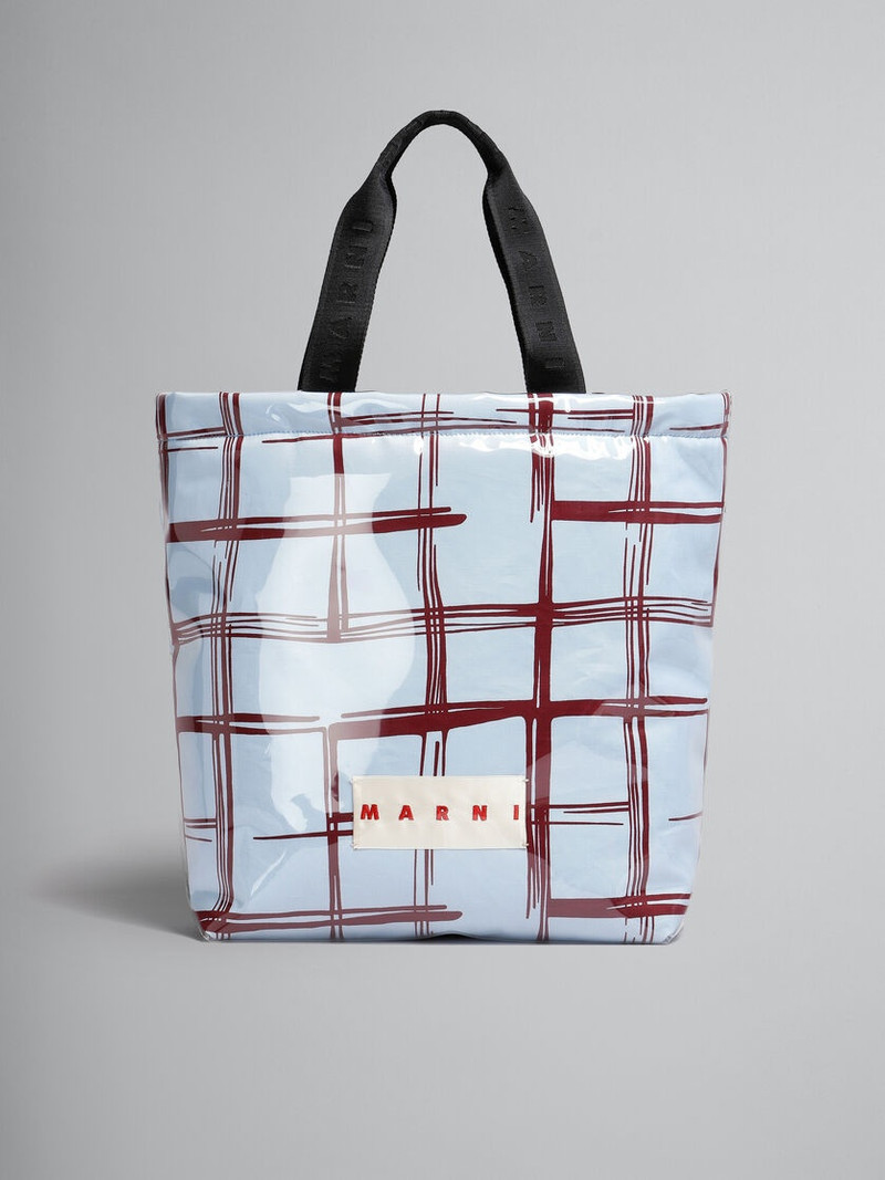 BLUE CHECKED TOTE WITH CLEAR WRAP - 1
