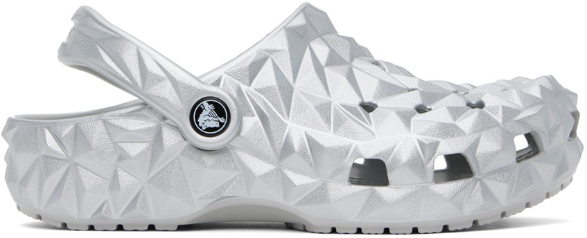 Silver Classic Metallic Geometric Clogs - 2