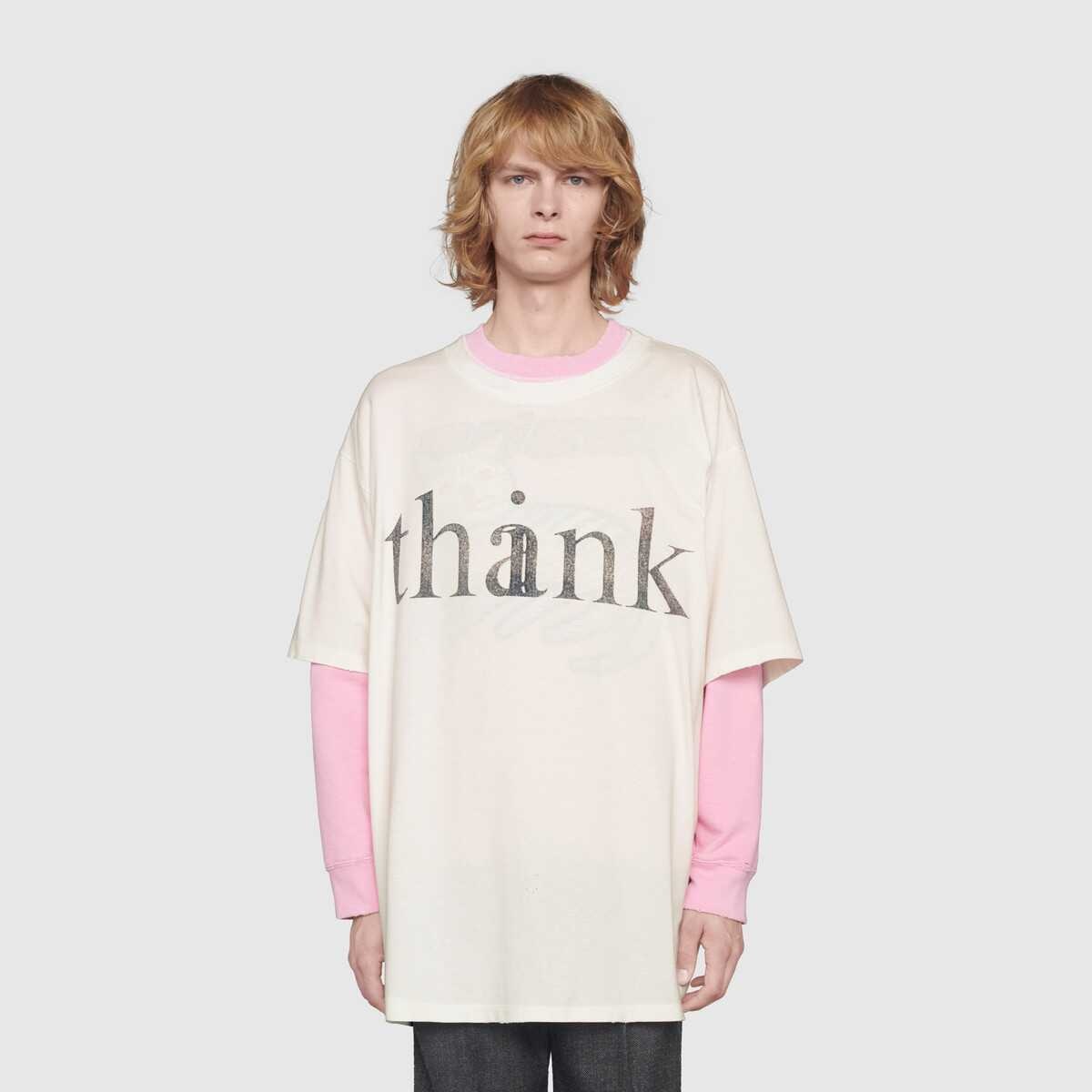 'think/thank' print oversize T-shirt - 3