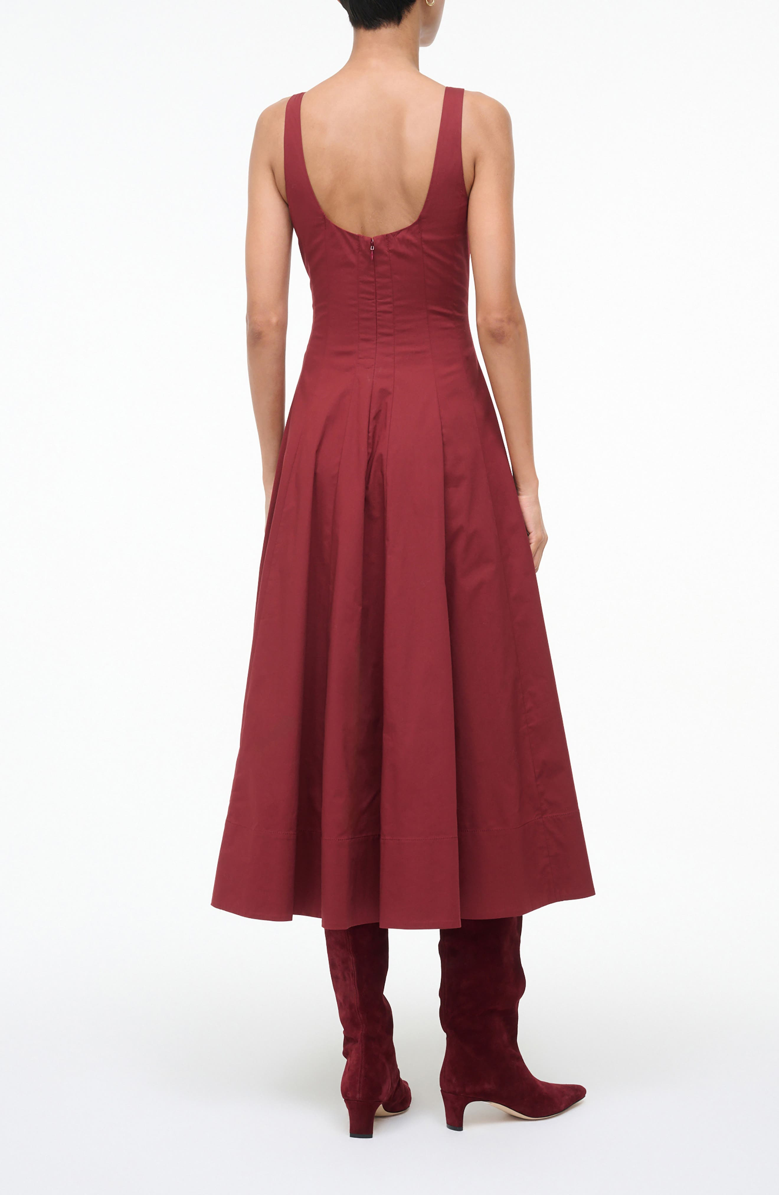 STAUD Wells Stretch Cotton Fit & Flare Midi Dress in Sangria at Nordstrom - 2